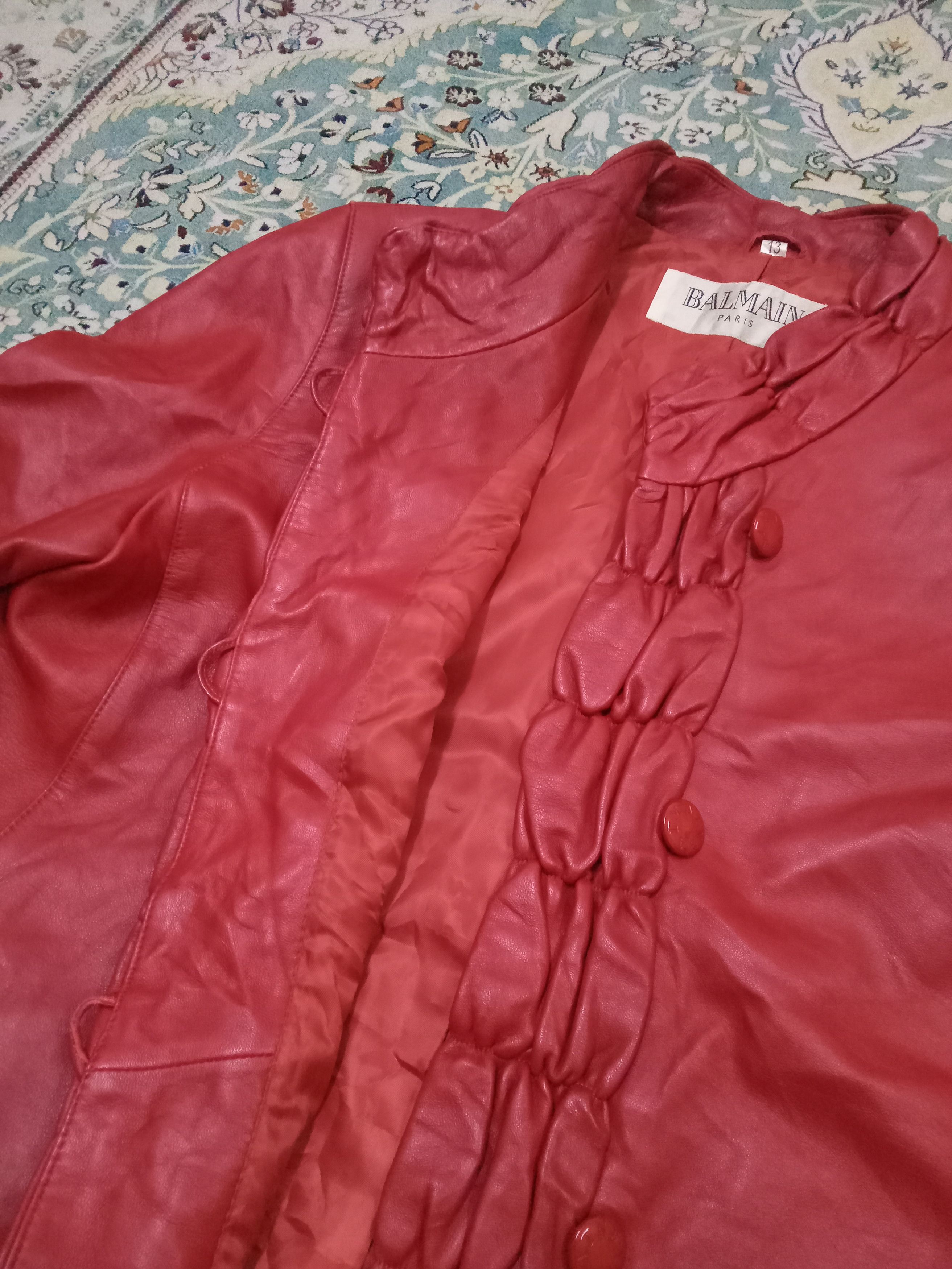 Balmain Vintage Balmain Paris Red Leather Jacket Size US L / EU 52-54 / 3 - 3 Thumbnail