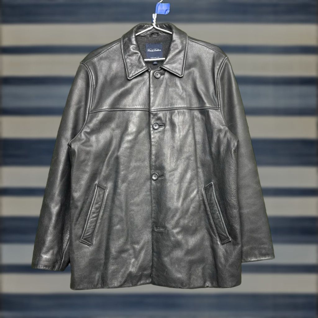 Brooks Brothers Brooks Brothers Leather Jacket Mens M Black Button Front Lined Wool Grunge Solid 346 Overcoat Jacket Size US M / EU 48-50 / 2 - 1 Thumbnail
