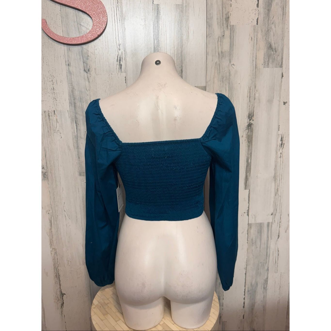 Other Japna Teal Long Sleeve Smocked Crop Top – Size Small Size S / US 4 / IT 40 - 2 Thumbnail