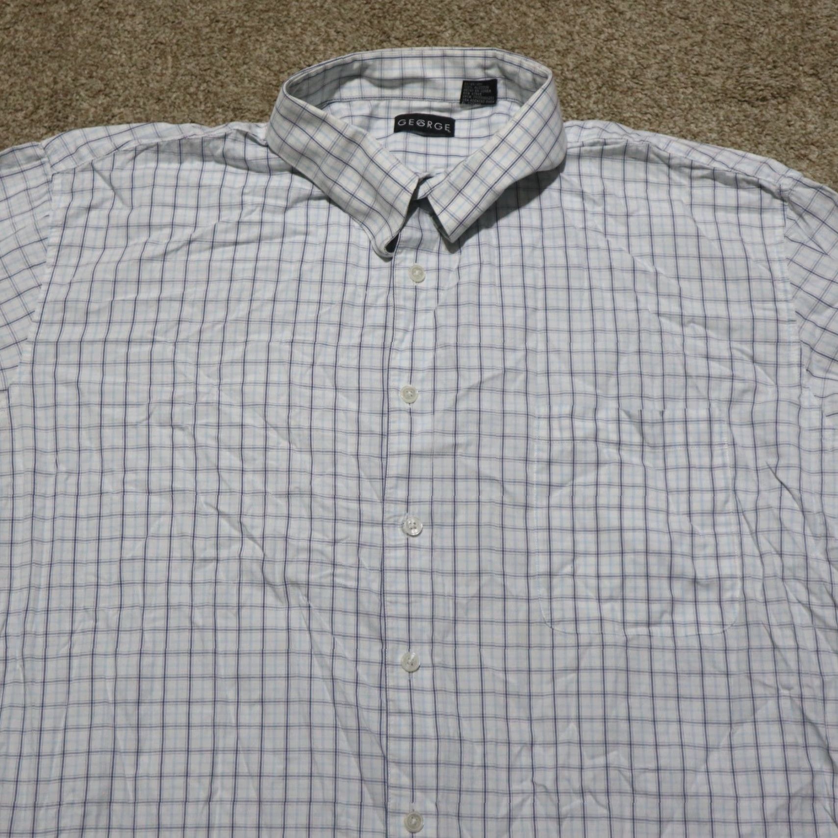George George Shirt Adult XL Multicolor Blue Checkered Long Sleeve Button-Up Pocket Mens Size US XL / EU 56 / 4 - 2 Thumbnail