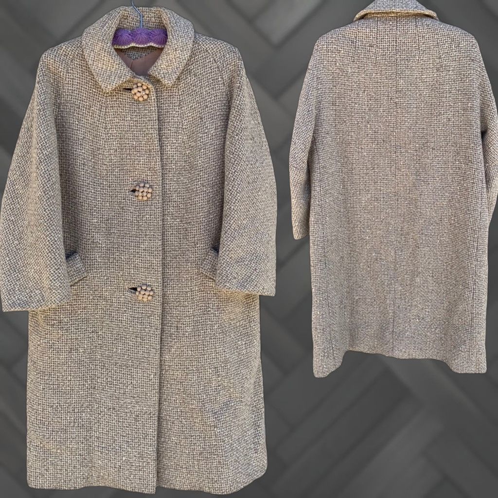 Vintage VINTAGE Union Label 1950s Coat Ladies Wool Tweed M/L Beige Rockabilly USA" Size M / US 6-8 / IT 42-44 - 1 Thumbnail