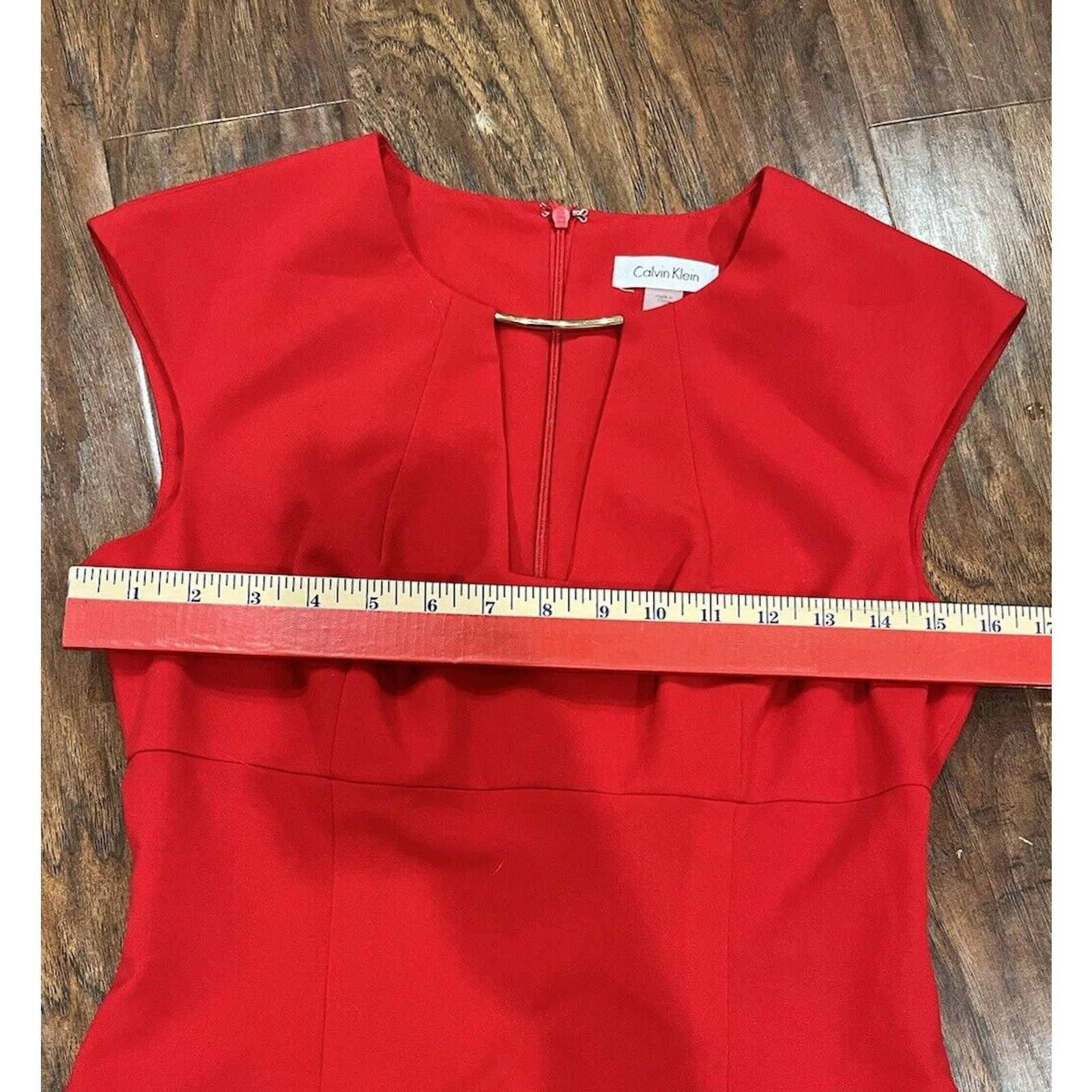 Calvin Klein Calvin Klein Red Dress Size 4 V Neck Knee Sleeveless fornal Size S / US 4 / IT 40 - 4 Thumbnail