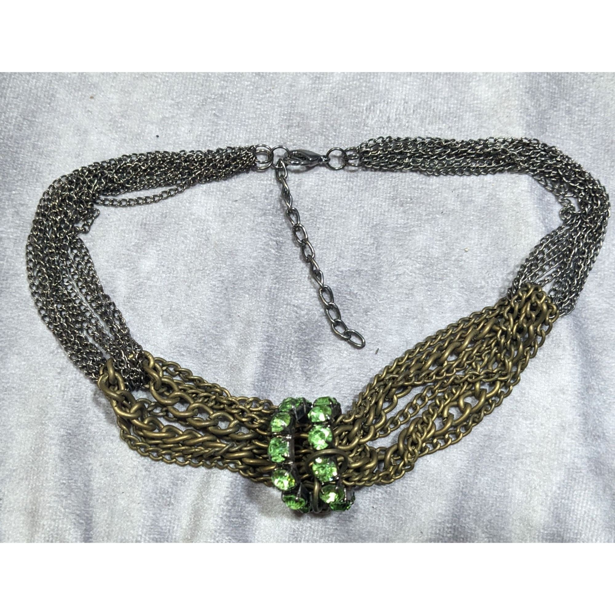 Other Vintage Glam Layered Gold Tone Adjustable Necklace With Gree Size ONE SIZE - 9 Thumbnail