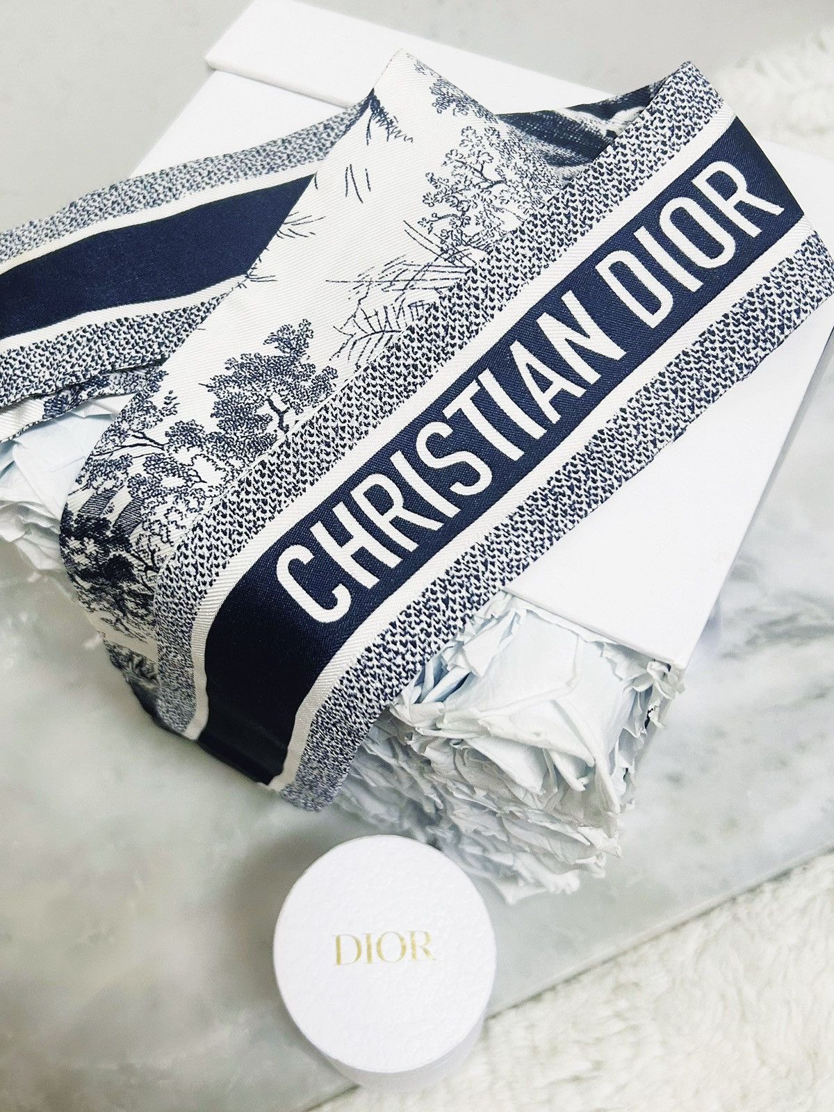 Dior Authentic Dior New Navy & Ivory Toile Mitzah Twilly / Scarf Size ONE SIZE - 1 Thumbnail