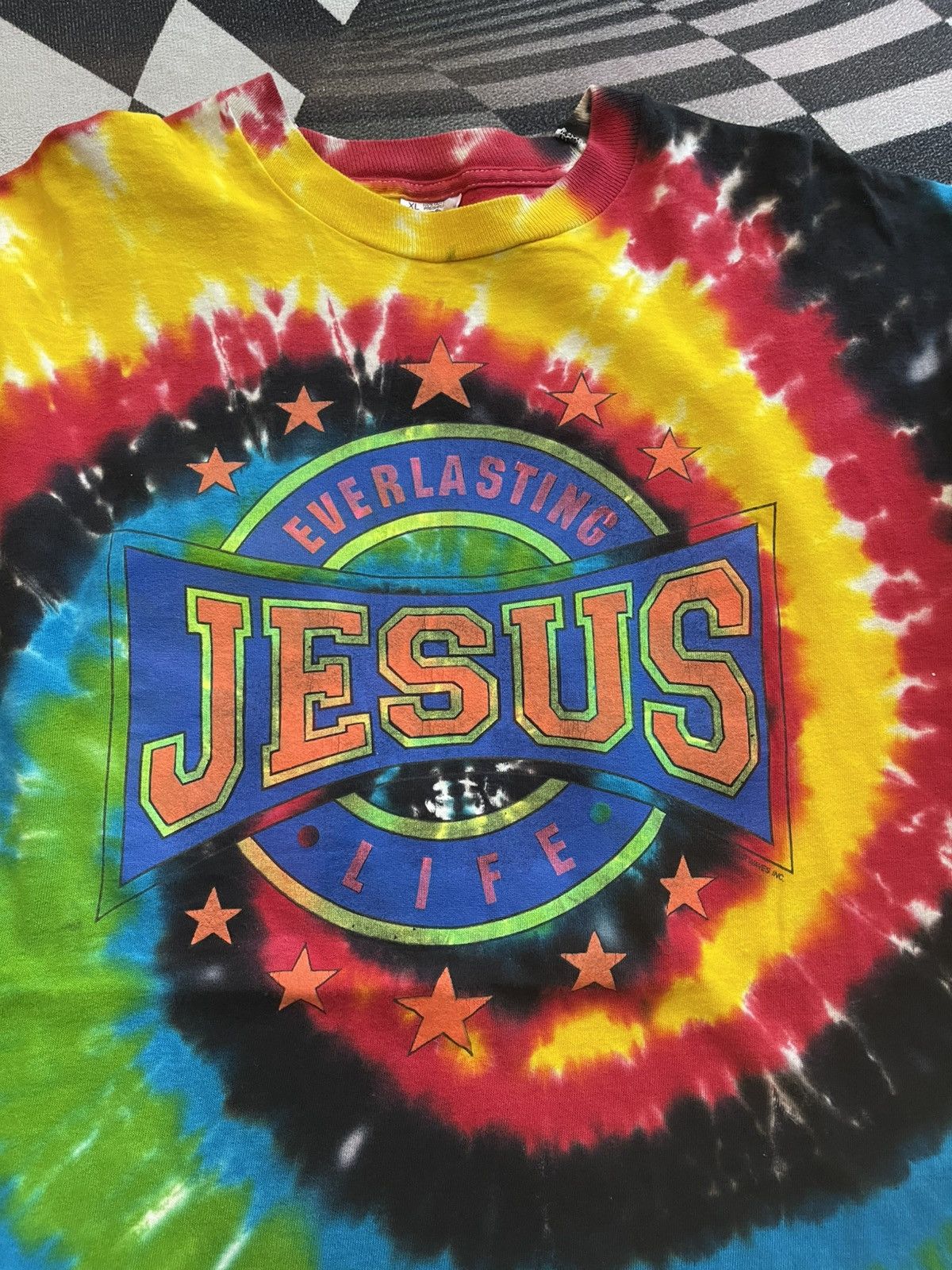 Vintage VINTAGE 90s Tie Dye JESUS EVERLASTING LIFE T-Shirt XL Size US XL / EU 56 / 4 - 2 Thumbnail