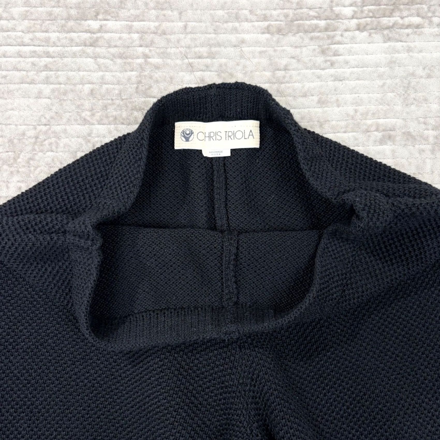 Vintage Chris Triola Black Cotton Knit Pants High Rise Straight Leg USA Made Women 29 Inseam 27.5 Dress Pants Knit Solid Black Front Flat Front Pull On Size 29" - 7 Thumbnail