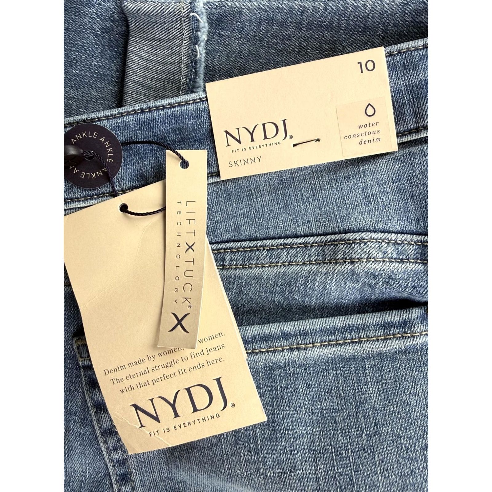 NYDJ NYDJ Jeans Skinny Ankle 10 Womens Blue Mid Rise Denim Fringe Hem Slim Pocket 5-Pocket Zipper Stretch Cotton Blend 27in Inseam Size 32" / US 10 / IT 46 - 4 Thumbnail
