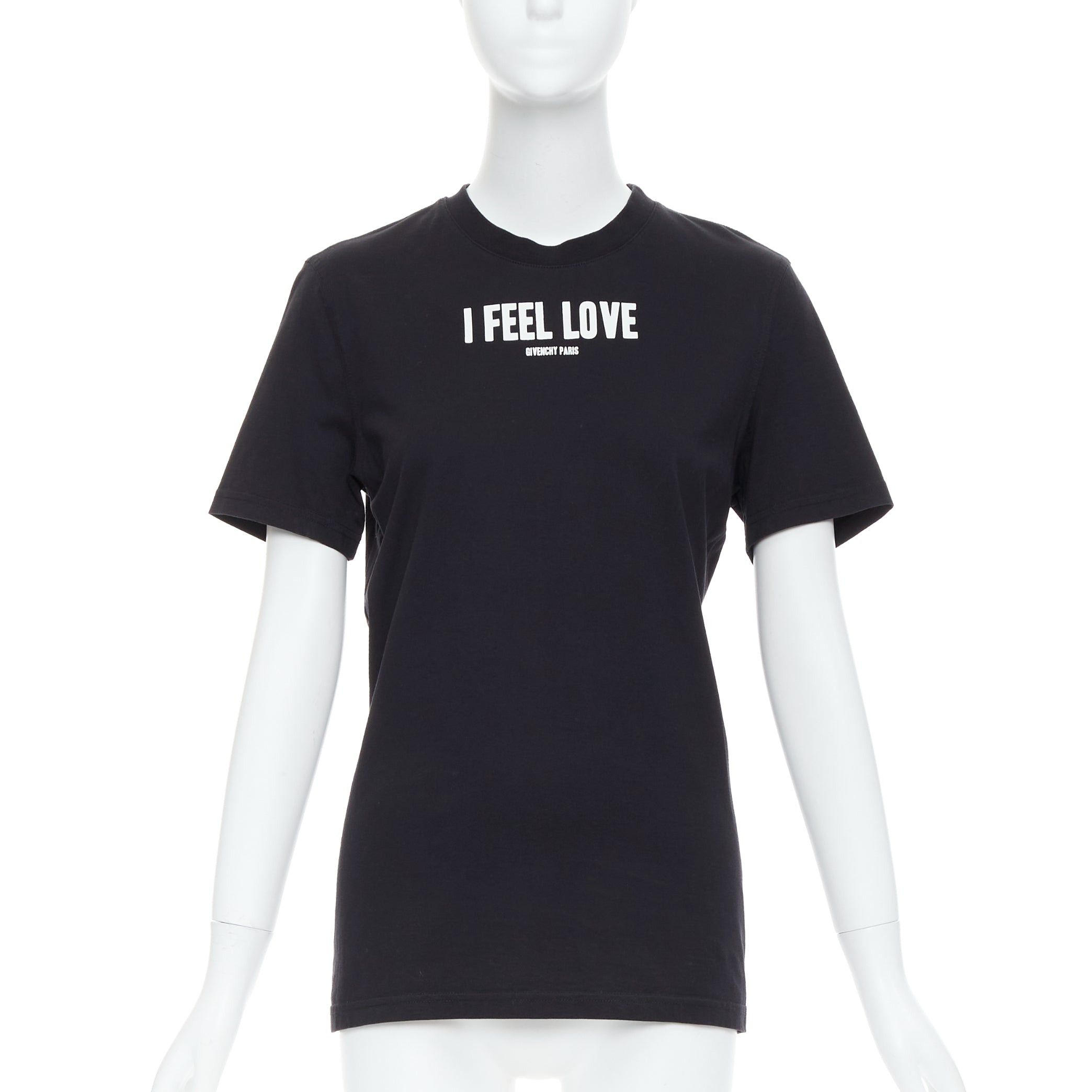 GIVENCHY I FEEL LOVE black cotton white print crew neck tshirt XS