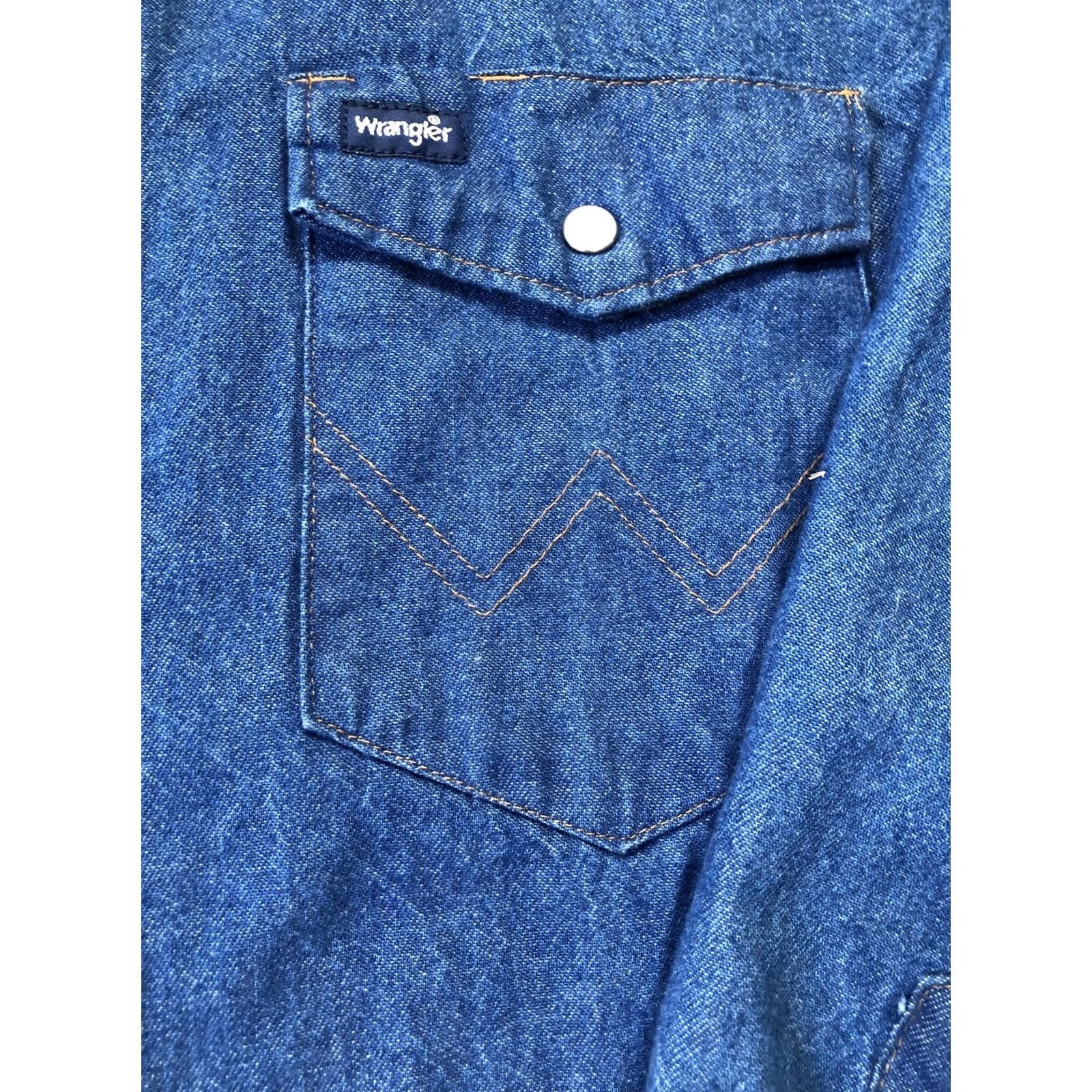 Wrangler Wrangler Denim Western Shirt Mens Medium Pearl Snap Long Sleeve Cowboy MS70119 Denim Blue/Blue Indigo Cotton Button-Up Size US M / EU 48-50 / 2 - 6 Thumbnail