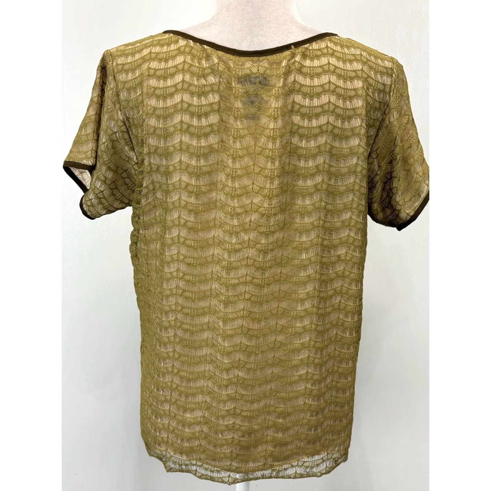 J.Crew J. Crew Lace Overlay Top Blouse Sz Small Women’s Green Short Sleeve Career Size S / US 4 / IT 40 - 3 Thumbnail