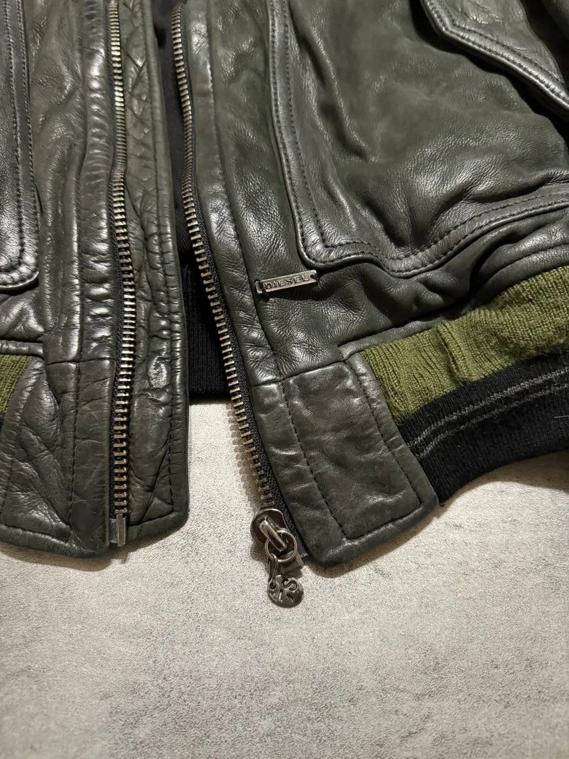 Designer × Diesel × Vintage 2000s Diesel Olive Biker Eroded Polished Leather Jacket Size US M / EU 48-50 / 2 - 9 Thumbnail