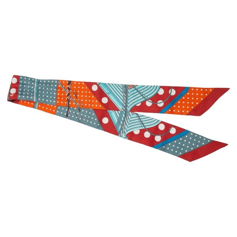 Hermes Hermes Hermes Clic Clac a Pois Silk Dot Scarf Twilly Canvas Scarf in Very Good Condition Size ONE SIZE - 1 Thumbnail