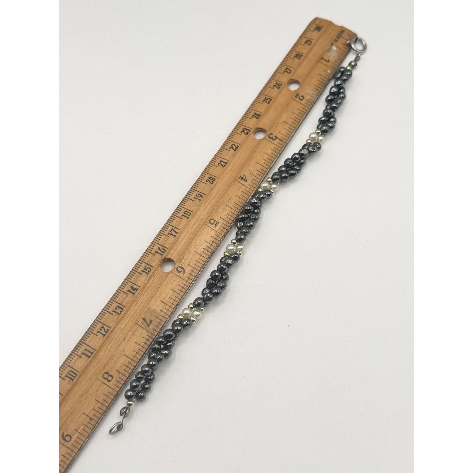Vintage Vintage Hematite & Pearl Triple Strand Beaded Braided Bracel Size ONE SIZE - 5 Thumbnail