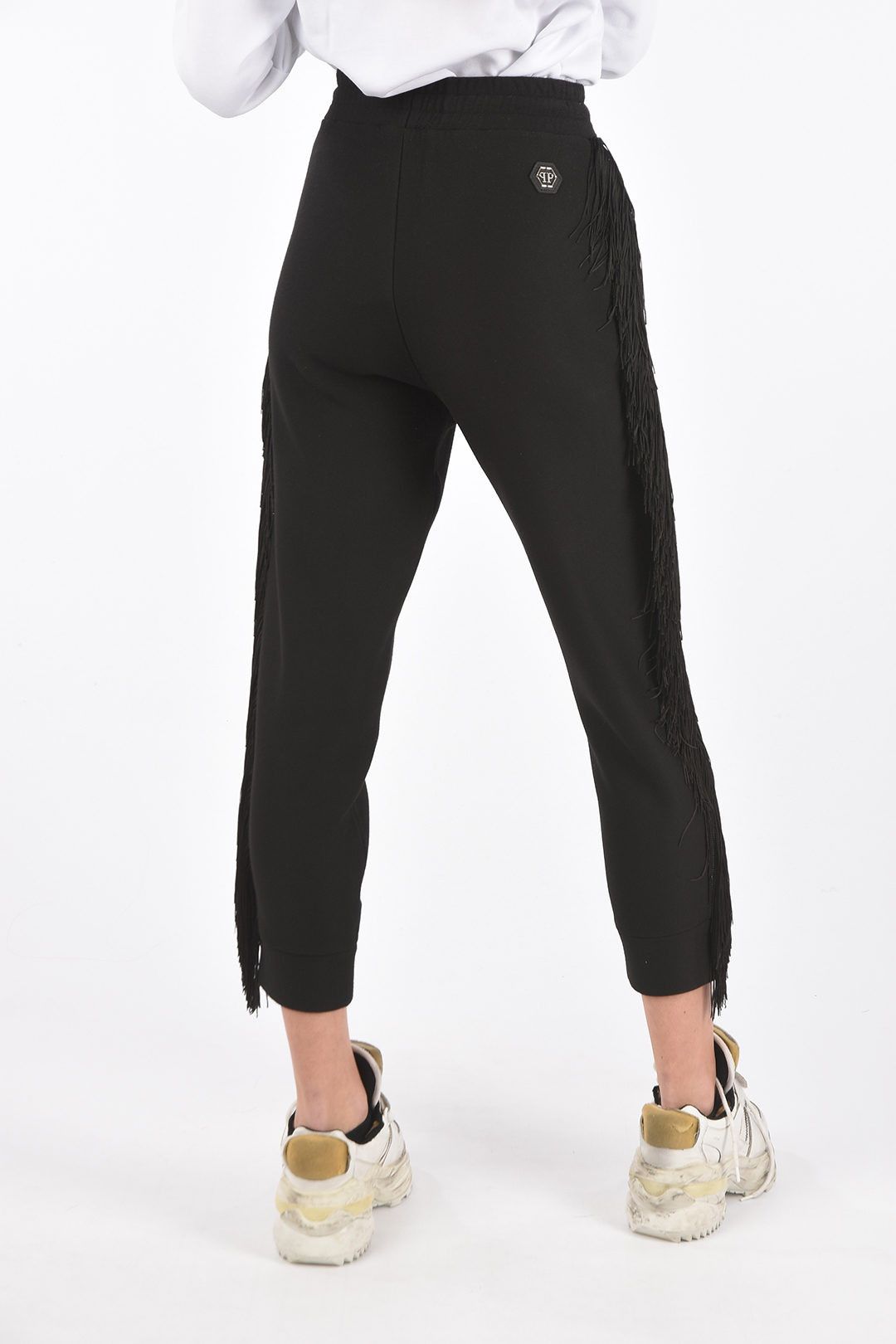 Philipp Plein og1mm0824 Fringed Studded Jogger Pants in Black Size 27" / US 4 / IT 40 - 2 Thumbnail