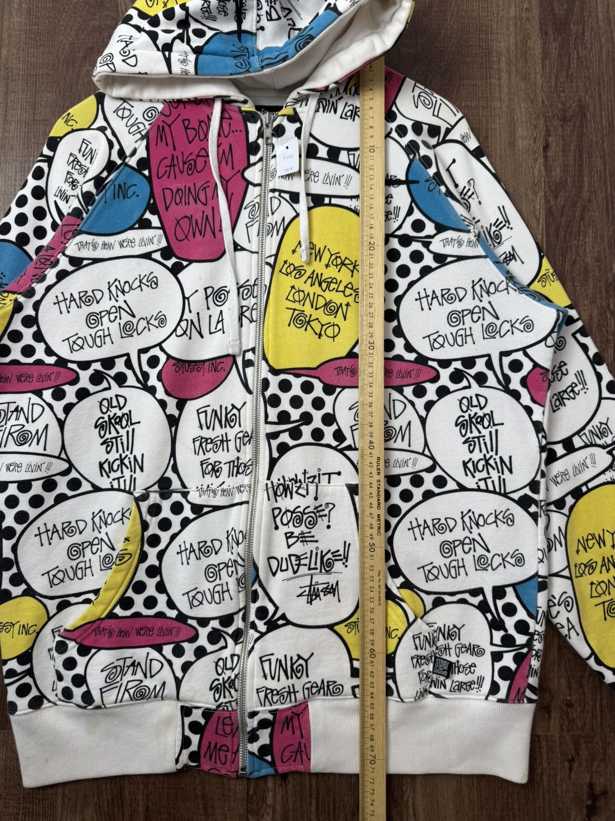 Stussy VINTAGE STUSSY SPEECH BUBBLE STAND FIRM FULL PRINT hoodie Size US XL / EU 56 / 4 - 12 Thumbnail