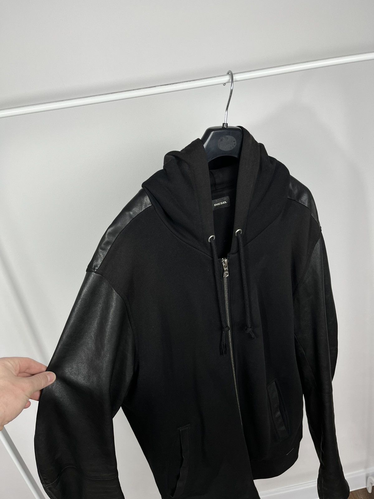 Diesel Diesel Black Zip Hoodie Jacket XL Genuine Leather Sleeves Size US XL / EU 56 / 4 - 15 Thumbnail