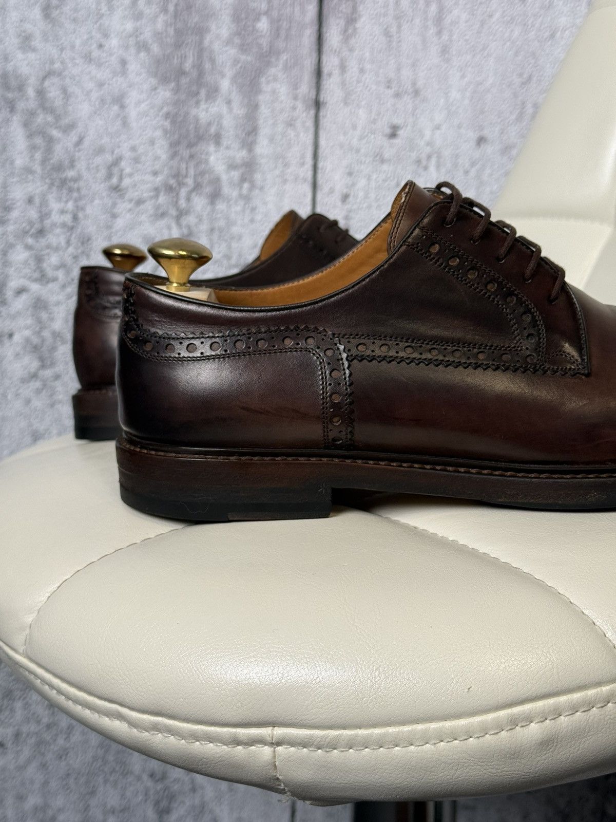 Gucci Gucci Men's Brown Leather Cap-Toe Semi-Brogue Derby Shoes Size US 10.5 / EU 43-44 - 9 Thumbnail