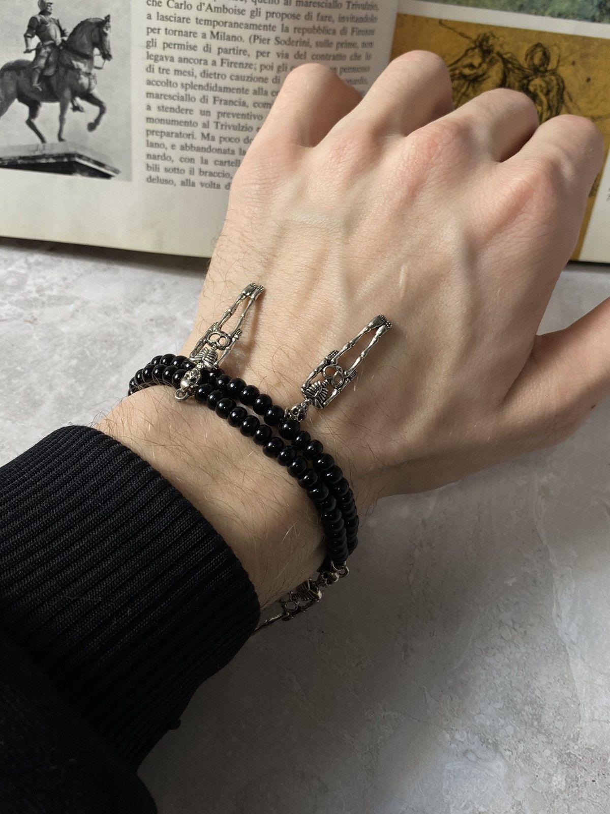 Japanese Brand Y2K Punk Choker Necklace. Black Beads. Skeleton Charms Size ONE SIZE - 5 Thumbnail