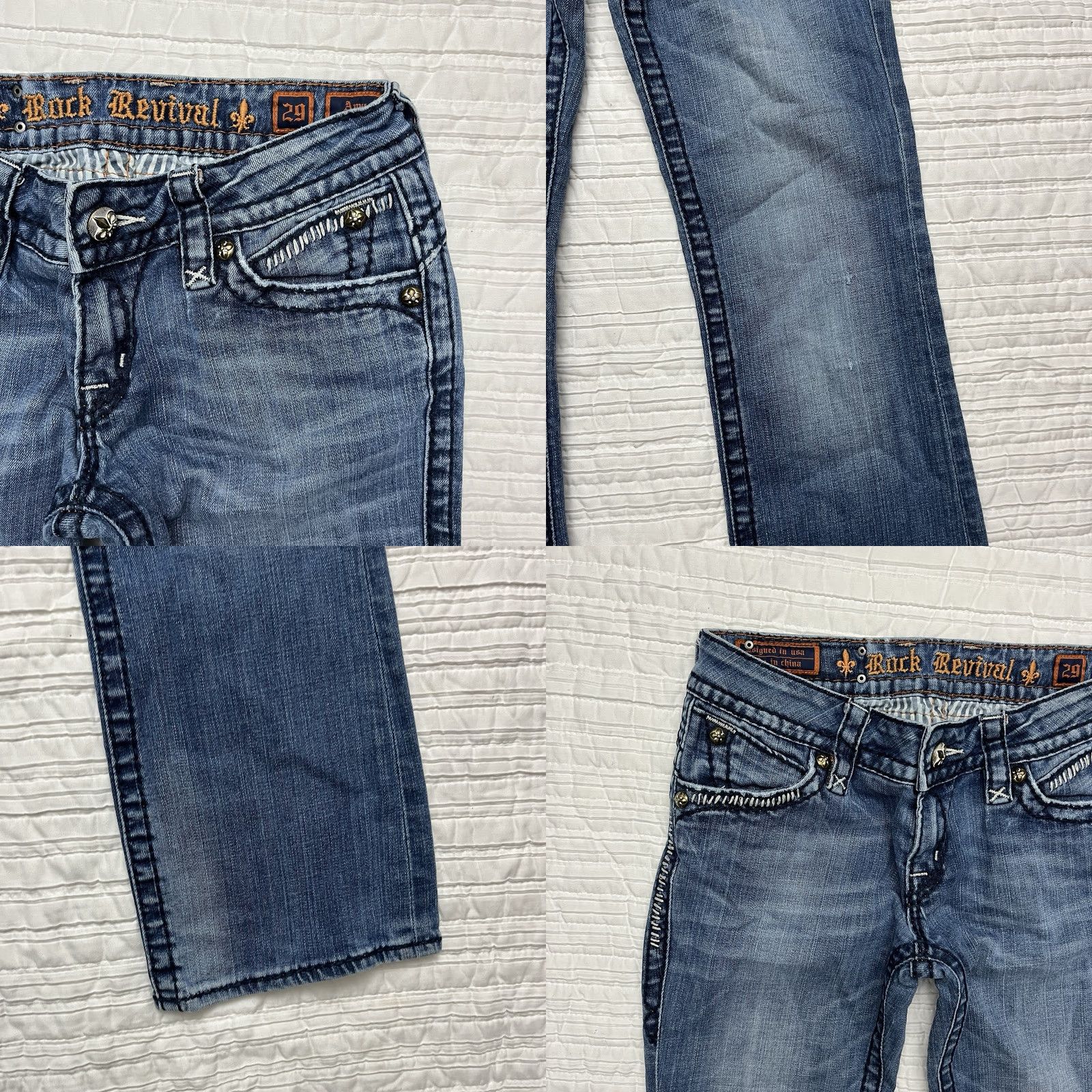 Vintage Rock Revival Jeans Womens 30x32 Blue Skinny Distressed Embroidered Pockets Size 30" / US 8 / IT 44 - 9 Thumbnail