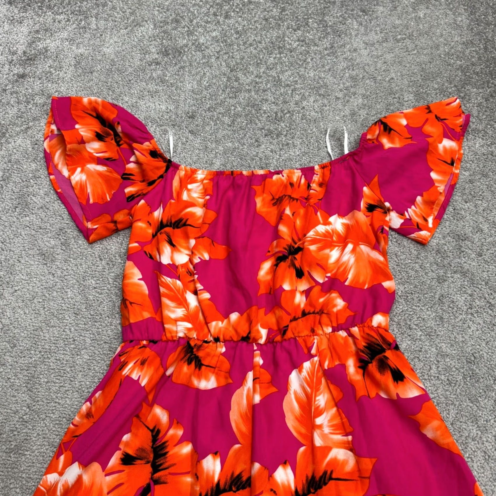 Lulus Lulus Romper Womens Large Pink Orange Tropical Leaf Print Summer Off Shoulder Size 36" / US 14 / IT 50 - 3 Thumbnail