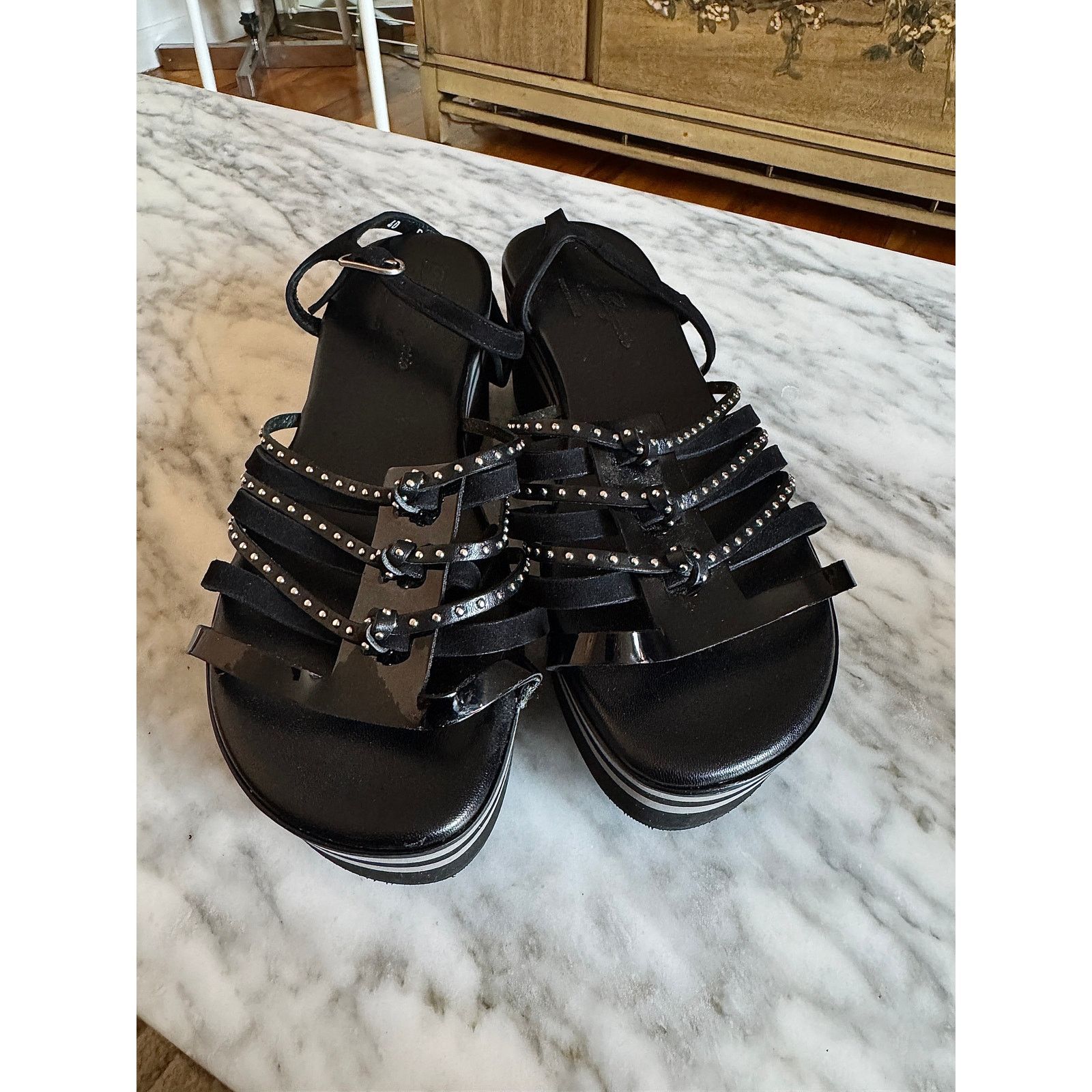 Robert Clergerie Robert Clergerie Flatform Sandals Black Leather Size US 9.5 / IT 39.5 - 1 Thumbnail