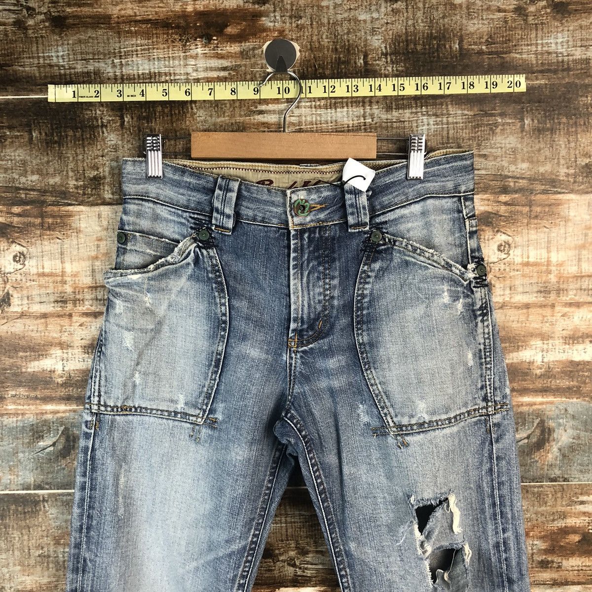 Japanese Brand Back Number Blue Distressed Denim Pants #A2098 Size US 30 / EU 46 - 7 Thumbnail