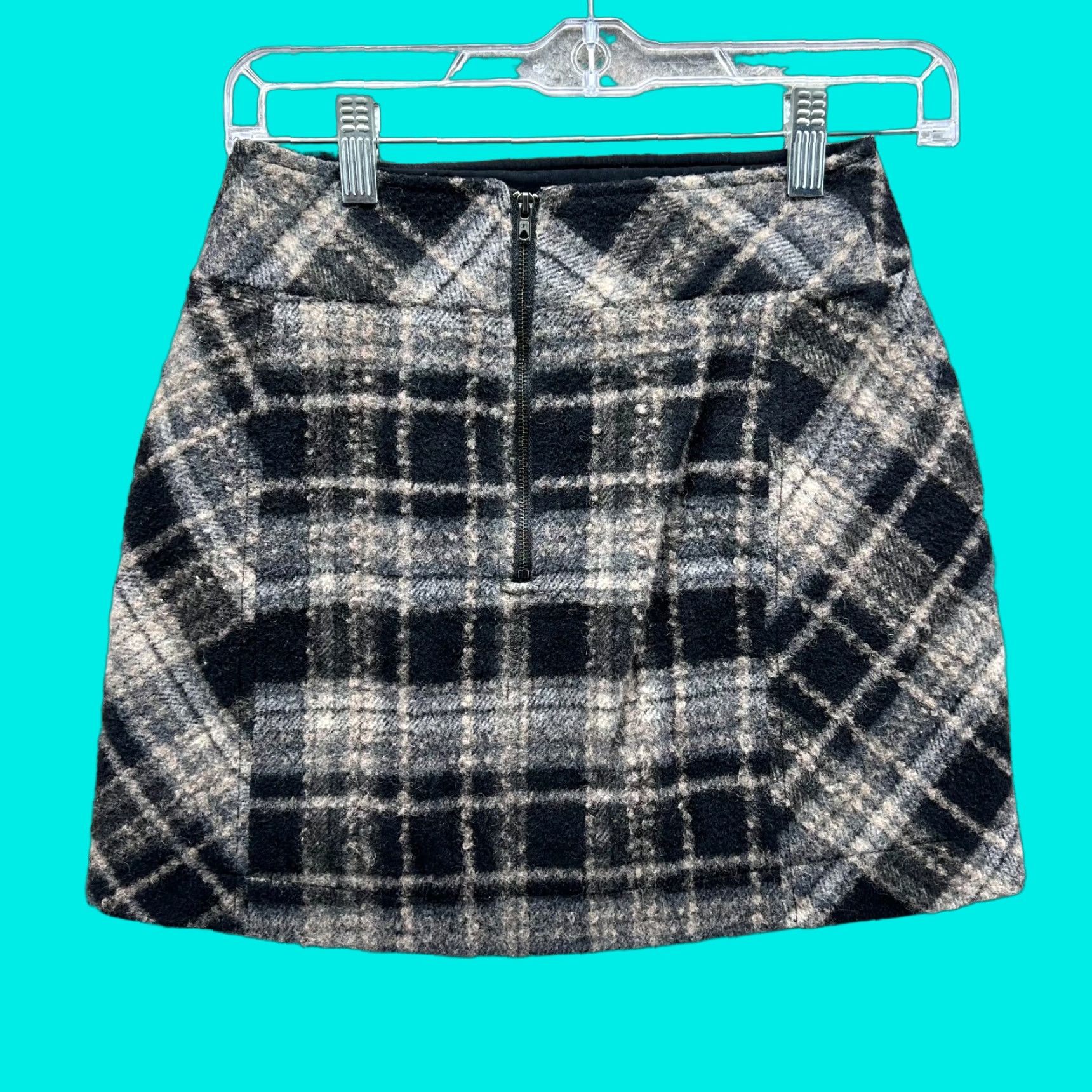 Free People Free People Skirt Women 0 Black Wool Plaid Mini Winter Zip Back Short Regular Size 0 Womens Skirt Size 25" / US 0 / IT 36 - 1 Thumbnail