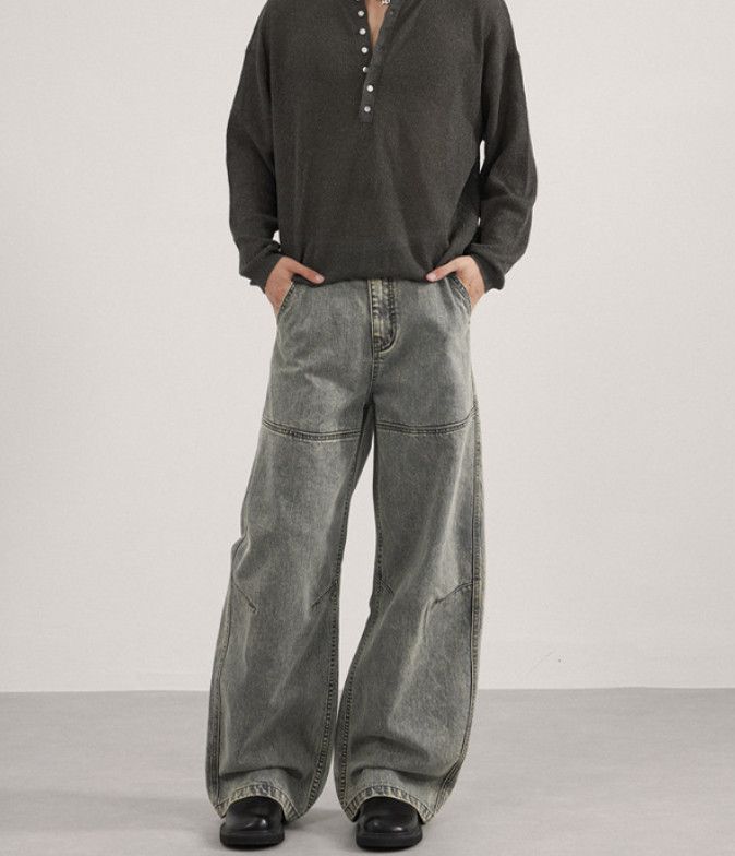 Japanese Brand Men's American street loose patchwork washed jeans Size US 32 / EU 48 - 1 Thumbnail