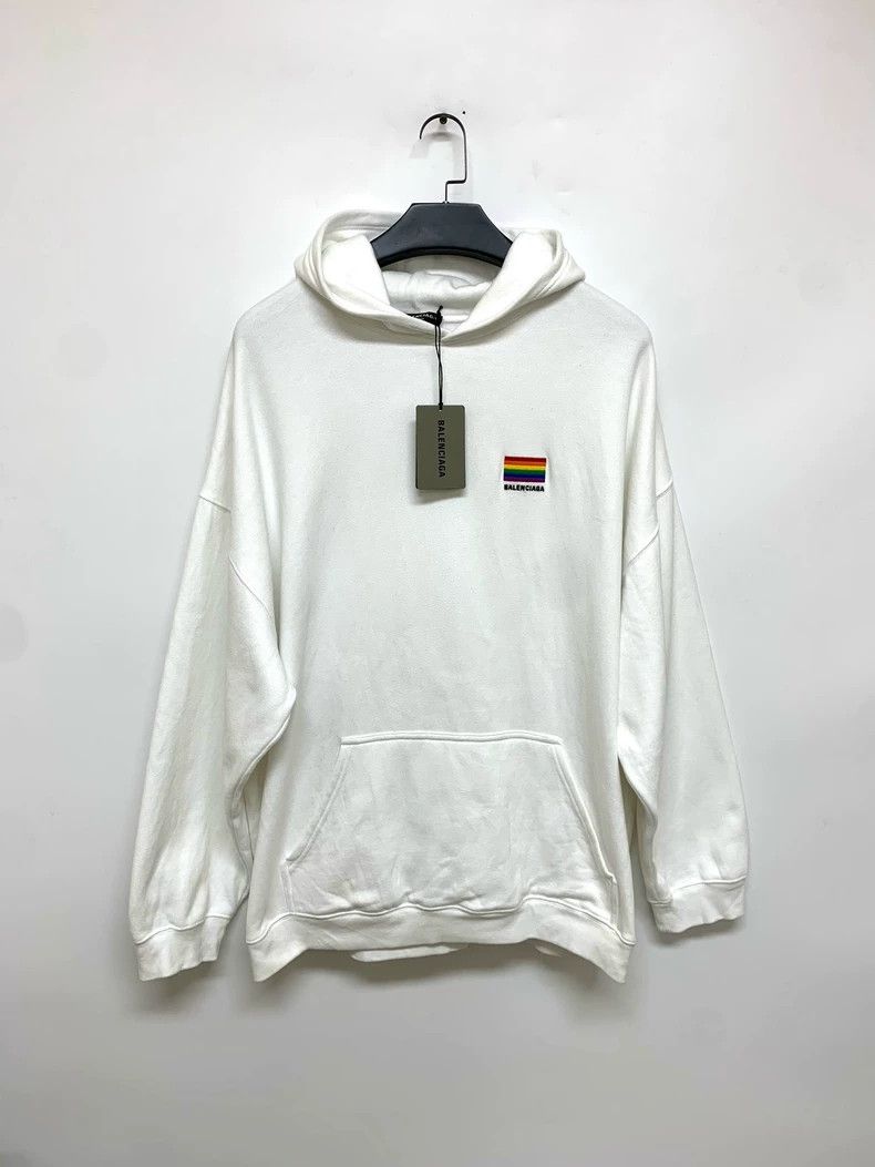 Balenciaga Flag Logo White Hoodie - dmc