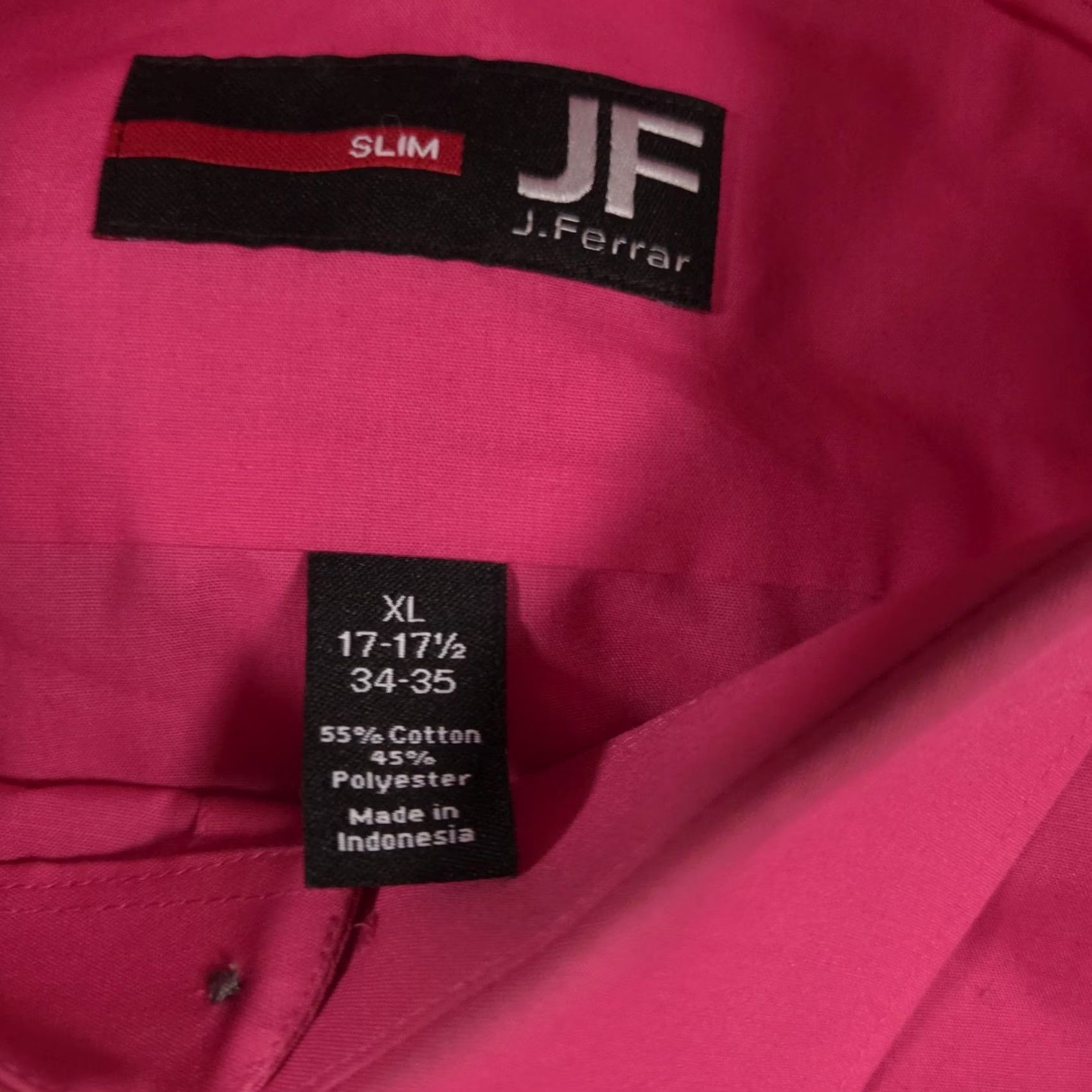 Vintage J Ferrar Shirt Mens XL Pink Slim Fit Button Down Long Sleeve Dress Shirt Modern Size 46R - 6 Thumbnail