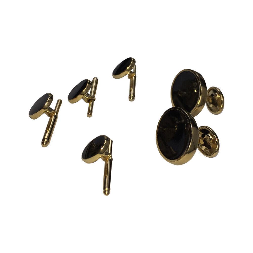 Pierre Cardin Pierre Cardin Gold and Onyx Cuff Links and Stud Set Size ONE SIZE - 3 Thumbnail