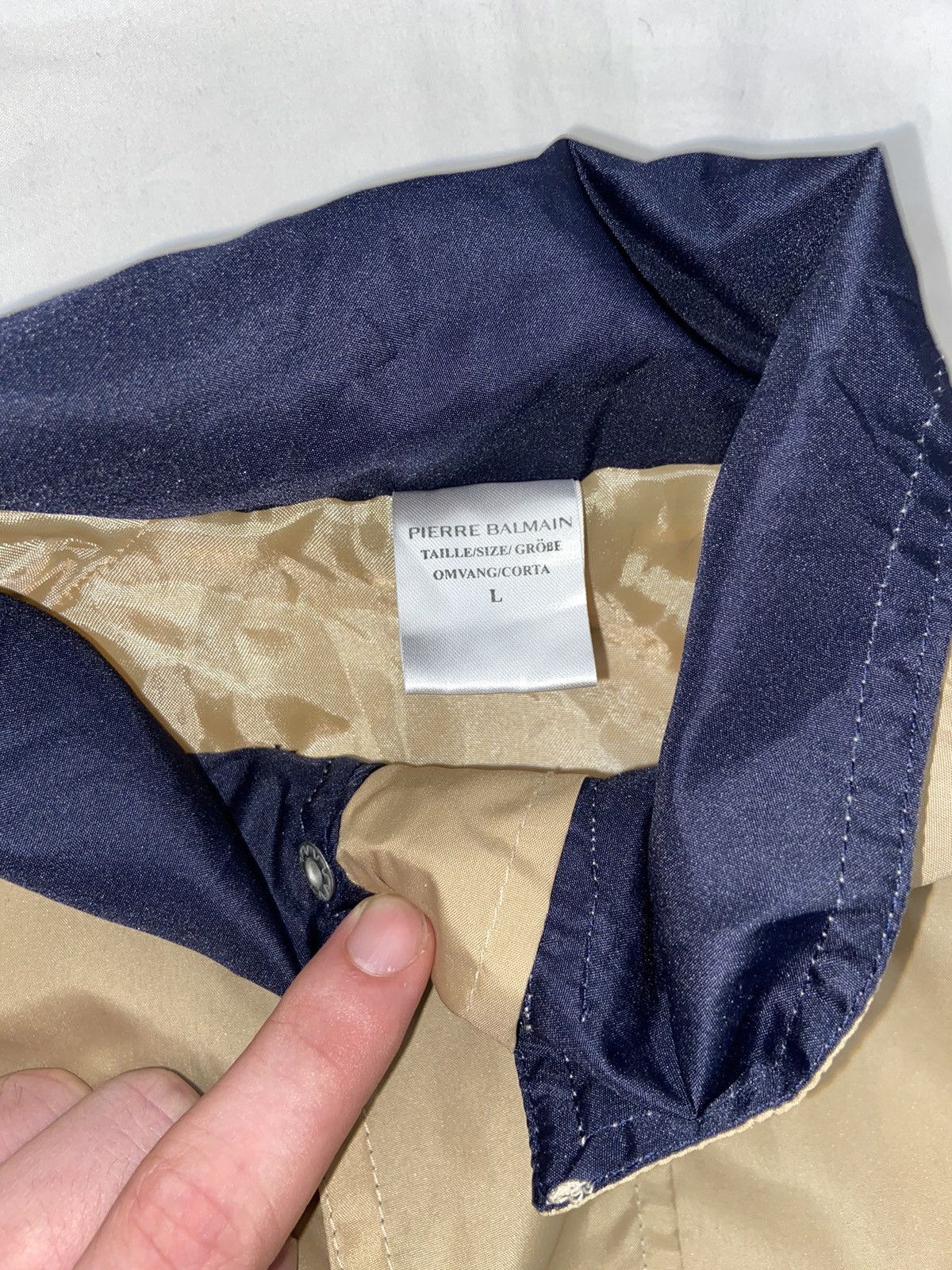 Pierre Balmain × Vintage Pierre Balmain Vintage 90s Beige Navy Light Jacket Luxury Size US L / EU 52-54 / 3 - 14 Thumbnail