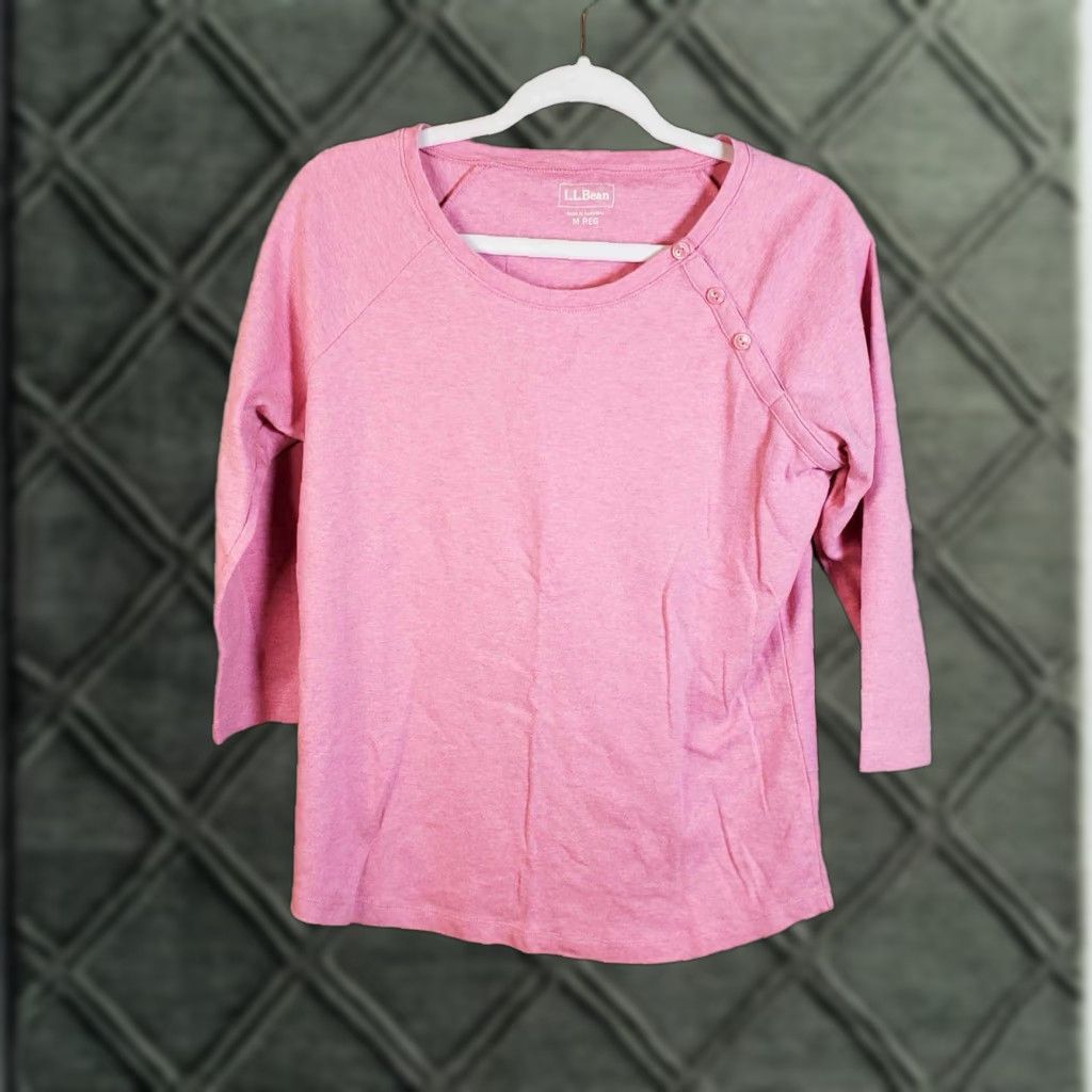 Vintage L.L. Bean Womens Shirt Medium Reg Pink Button Shoulder Long Sleeve Round Neck M Vintage No Size S / US 4 / IT 40 - 1 Thumbnail