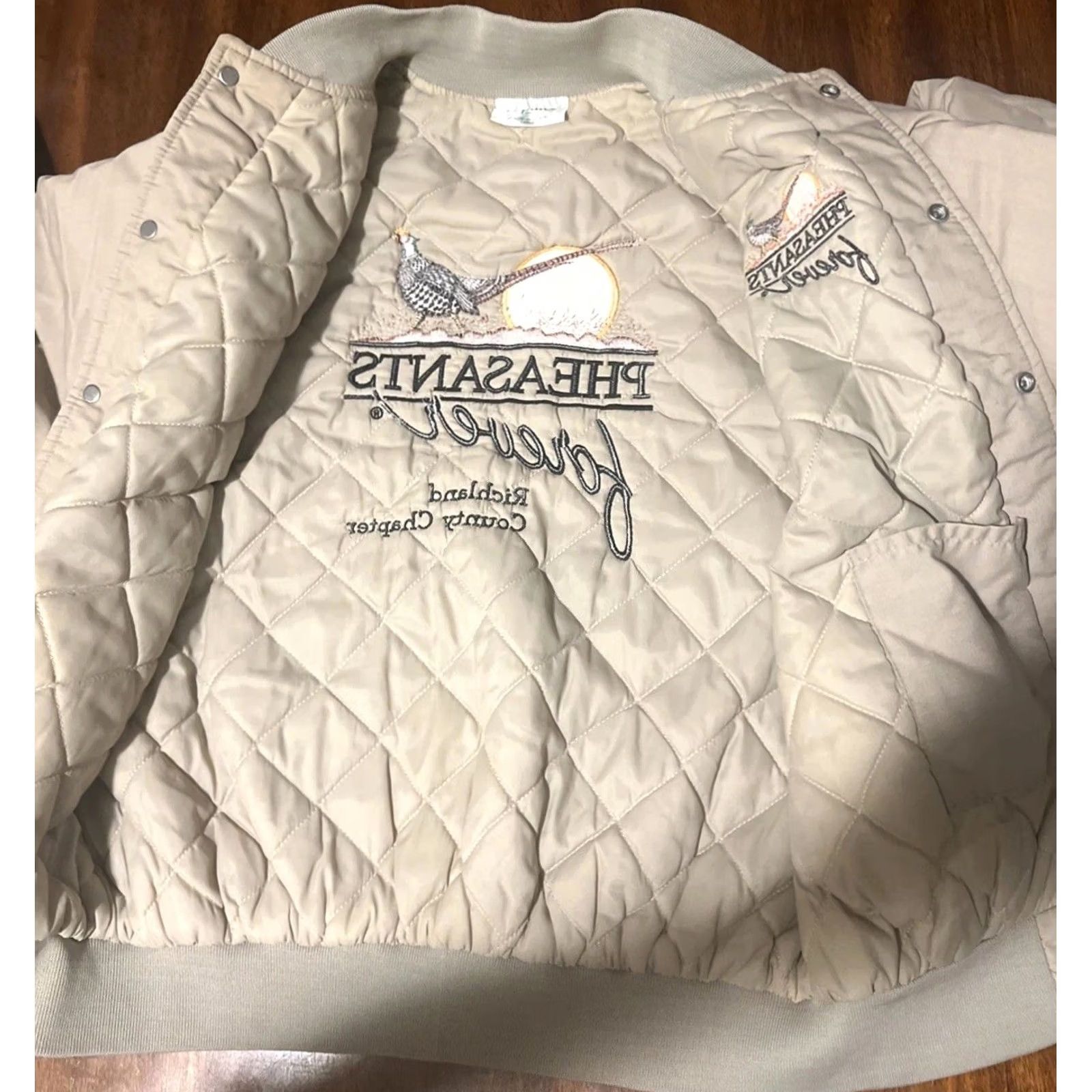 Vintage VINTAGE Poplins Made In USA Bomber Jacket Mens L Beige Solid 90s Mid-Length Full Zip Pockets All Seasons Cotton Outer Shell Cotton Blend Lining Size US L / EU 52-54 / 3 - 5 Thumbnail
