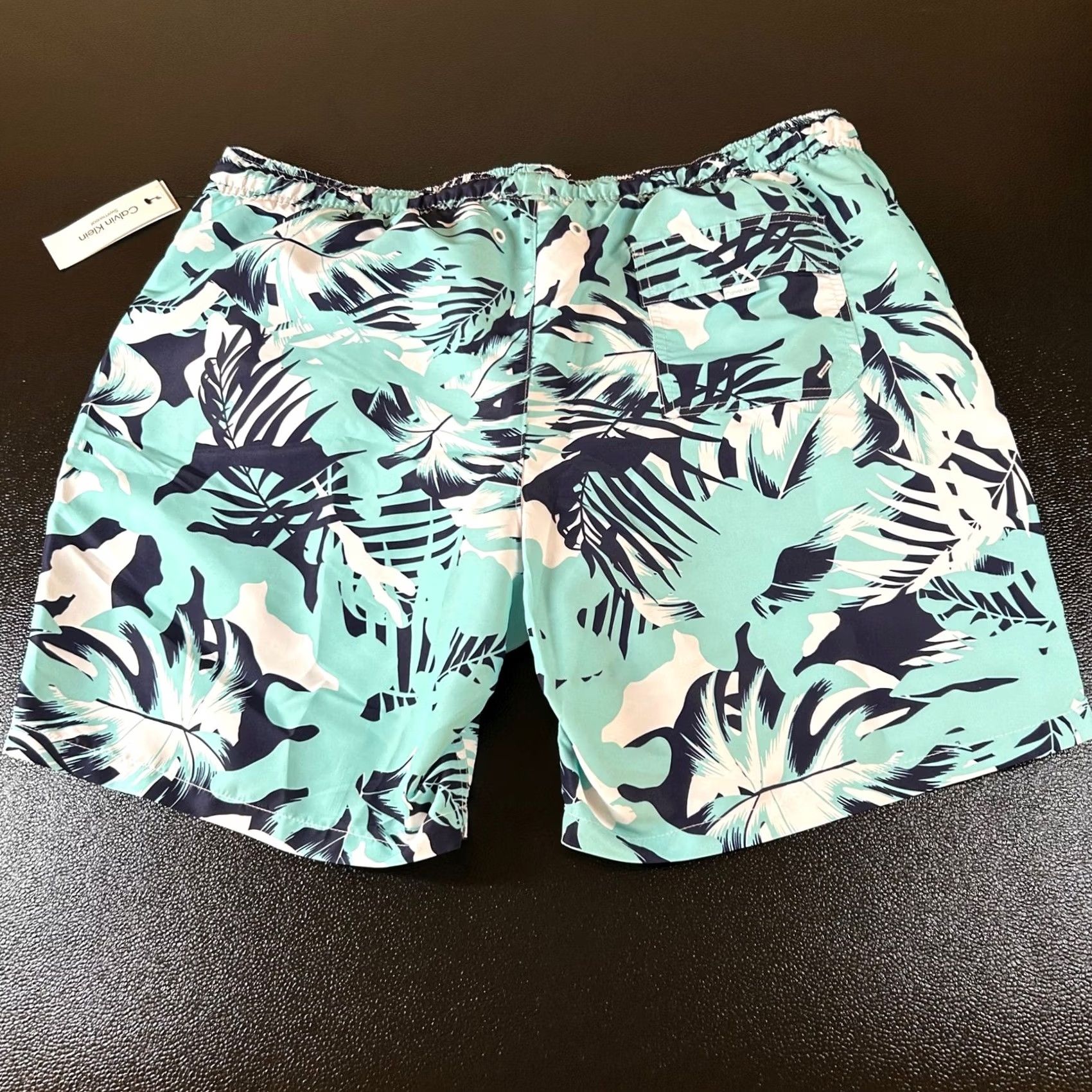 Calvin Klein Calvin Klein Swim Trunks Palm Leaf Print Drawstring Shorts Blue Mens XXL 40" NWT Size US 39 - 3 Thumbnail