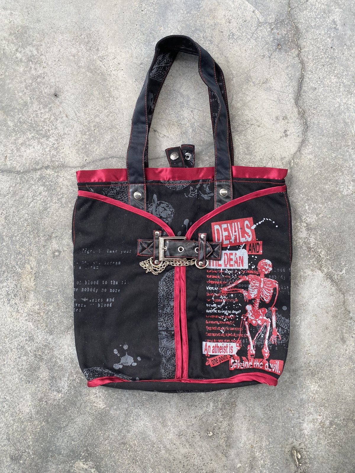 Vintage Devil H.naoto Multi-Pocket Distressed Tote Bag in Black, Men's