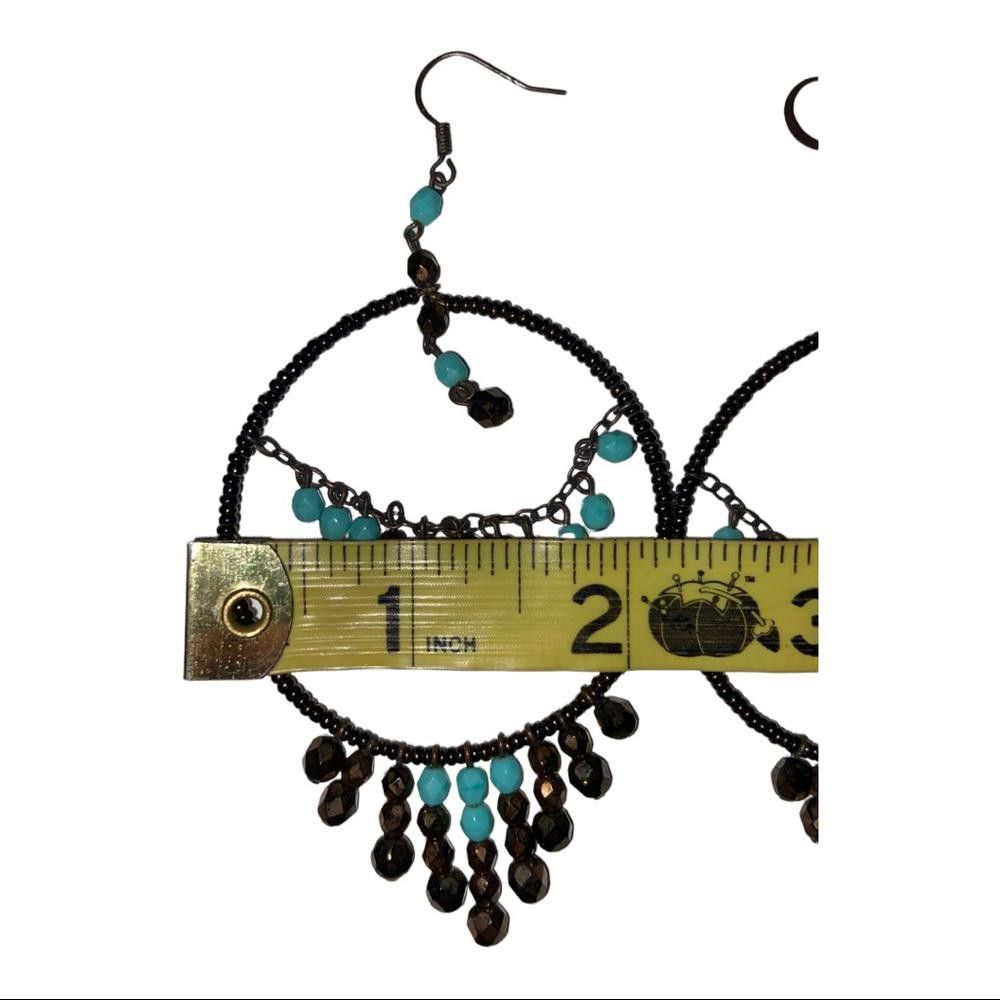 Designer Teal & Brown Boho Beaded Dangle Earrings Size ONE SIZE - 3 Thumbnail