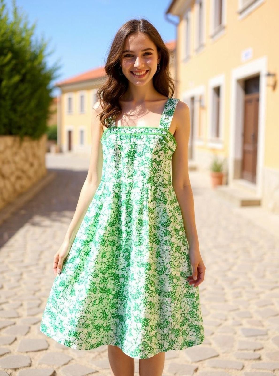 Other SunTanner Green and White Floral Women's Sundress Size XL / US 12-14 / IT 48-50 - 1 Thumbnail