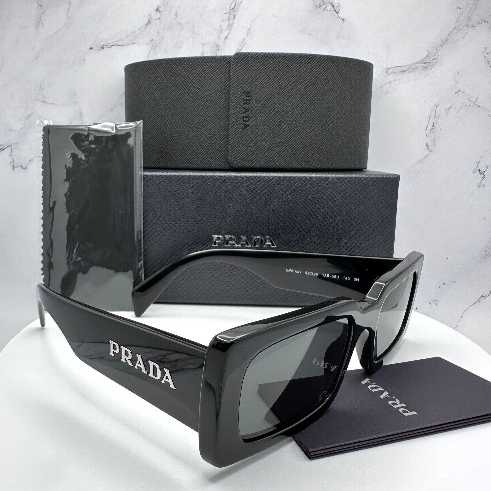 Prada New Prada Sunglasses Black Acetate Rectangle Size ONE SIZE - 18 Thumbnail