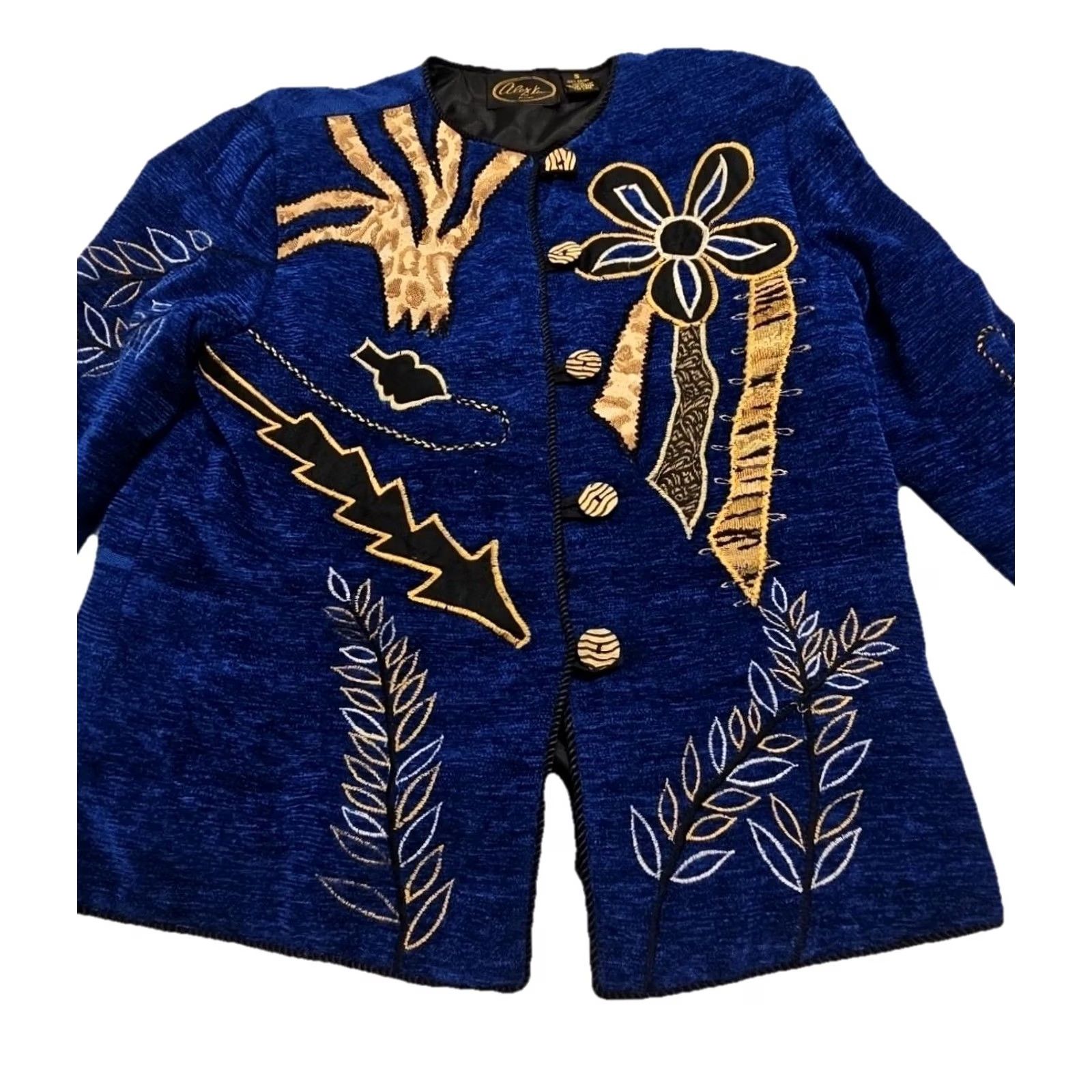 Vintage VINTAGE 90s Alex Kim Allure Art To Wear Jacket Blue Gold Embroidered Womens S Size S / US 4 / IT 40 - 4 Thumbnail