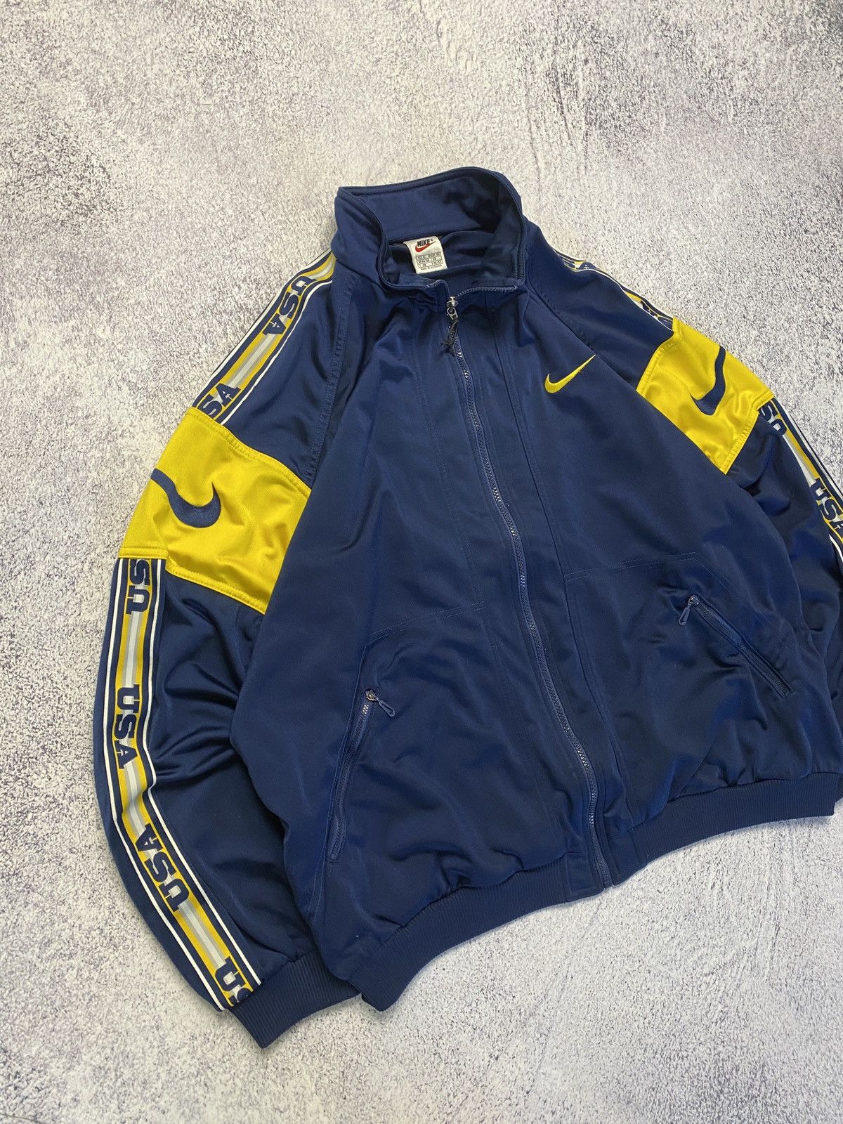 Nike × Vintage Vintage 90's Nike USA Drill Track Jacket Big Swoosh Size US XL / EU 56 / 4 - 3 Thumbnail