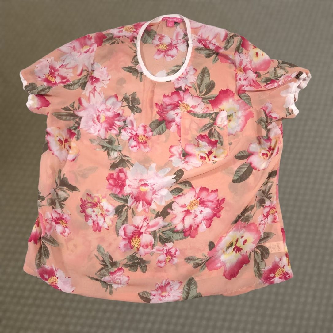 Vintage Woman Within Blouse Womens 1X Pink Floral Sheer Dolman Sleeve Chiffon Tunic Top Size XL / US 12-14 / IT 48-50 - 1 Thumbnail