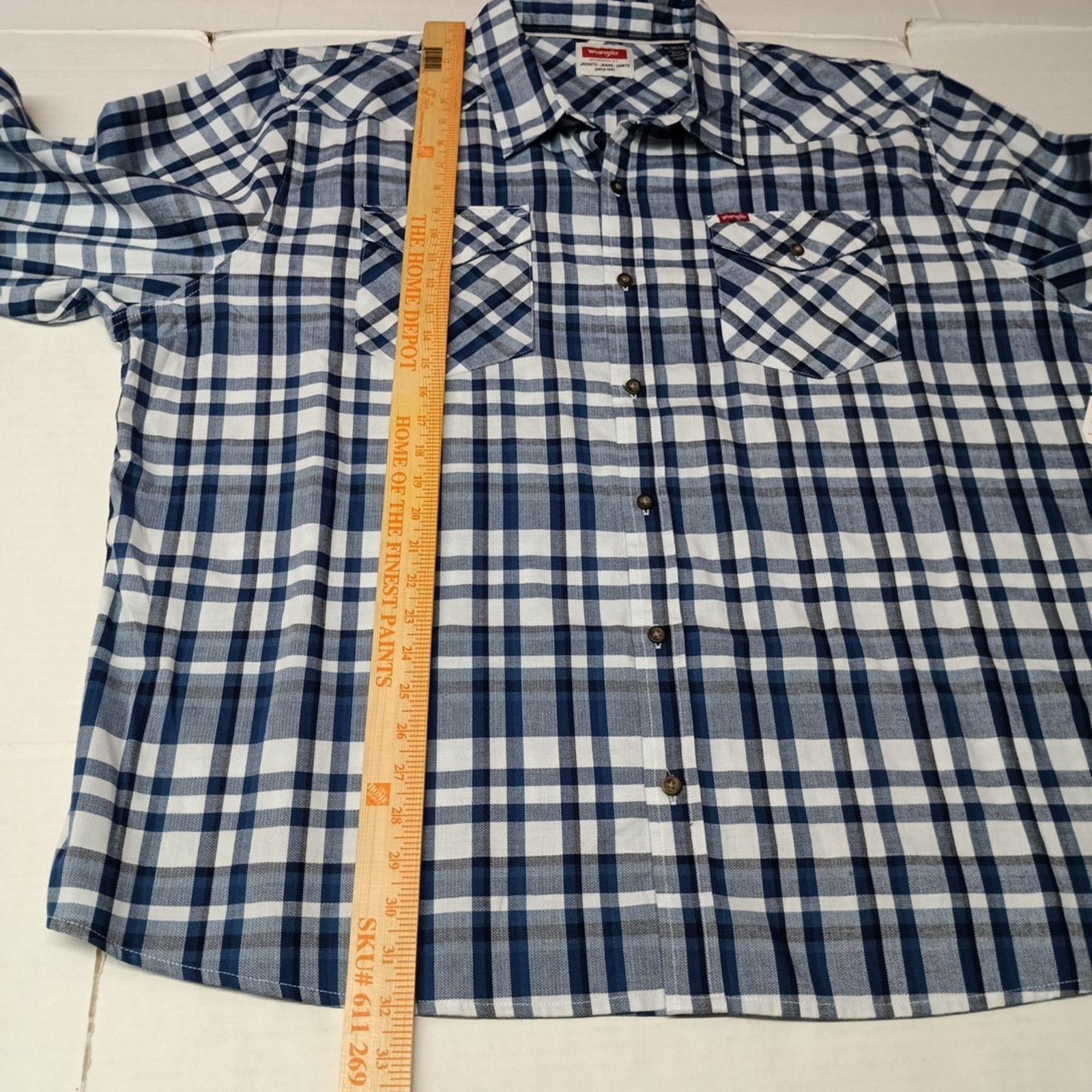 Wrangler Wrangler Cowboy Wash Shirt Men's Size 3XL Blue White Plaid Size US XXL / EU 58 / 5 - 6 Thumbnail