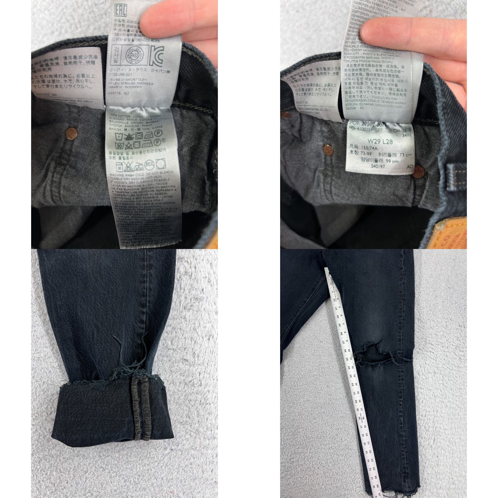Levi's Levi's Jeans Adult 29 Black Denim 501XX Button Fly Distressed Slim Womens Size 29" - 8 Thumbnail