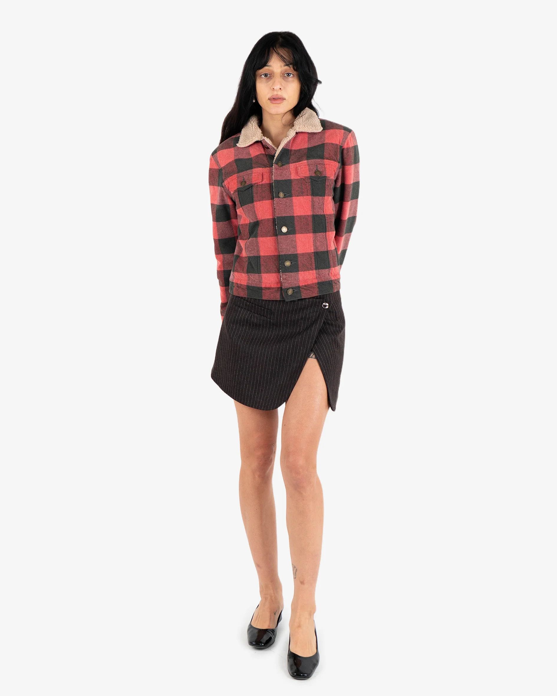 Saint Laurent Paris Red Checked Faux Shearling Trucker Jacket Size S / US 4 / IT 40 - 6 Thumbnail