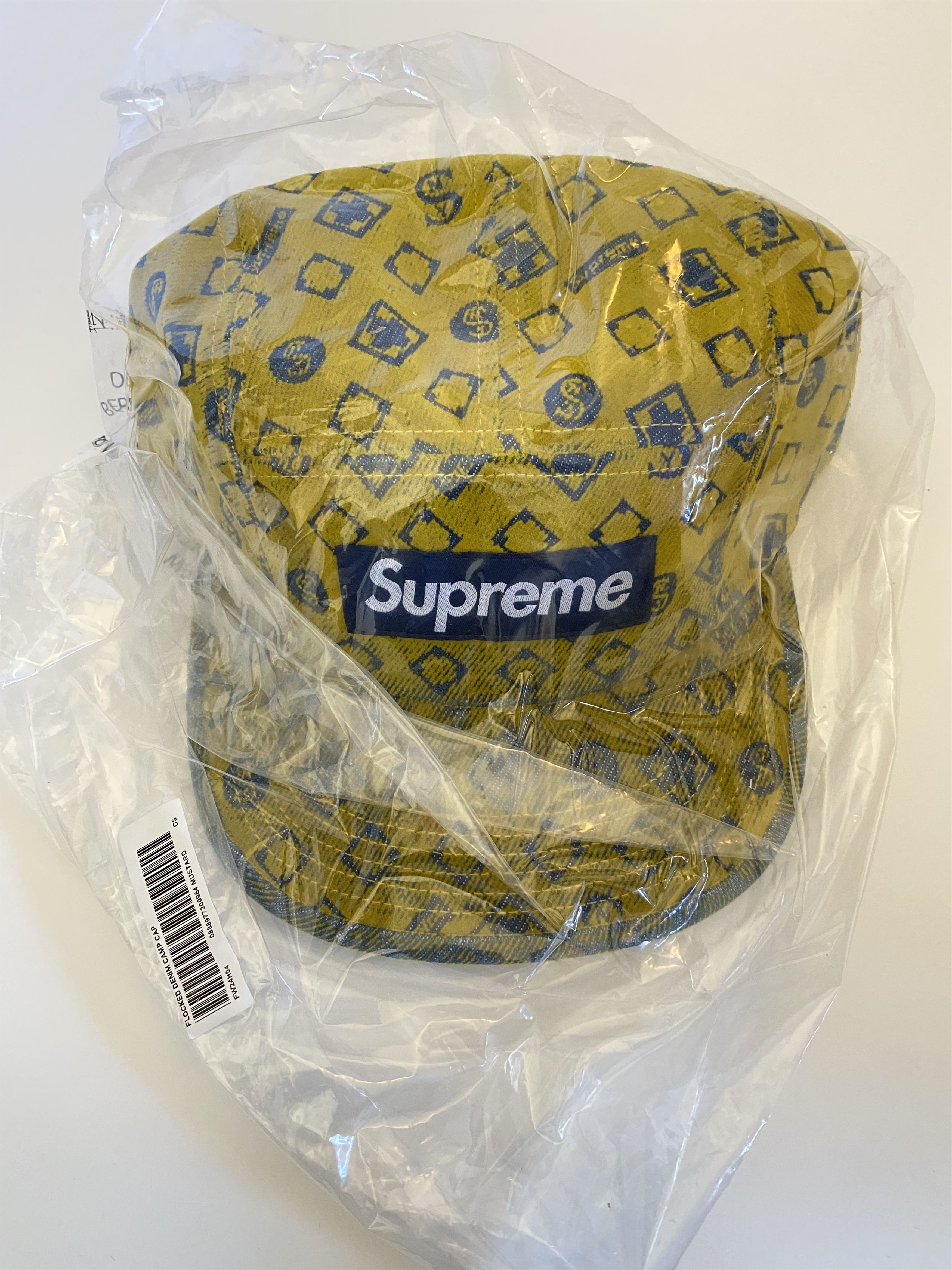 Supreme Flocked Denim Camp Cap (Yellow) Size ONE SIZE - 1 Thumbnail
