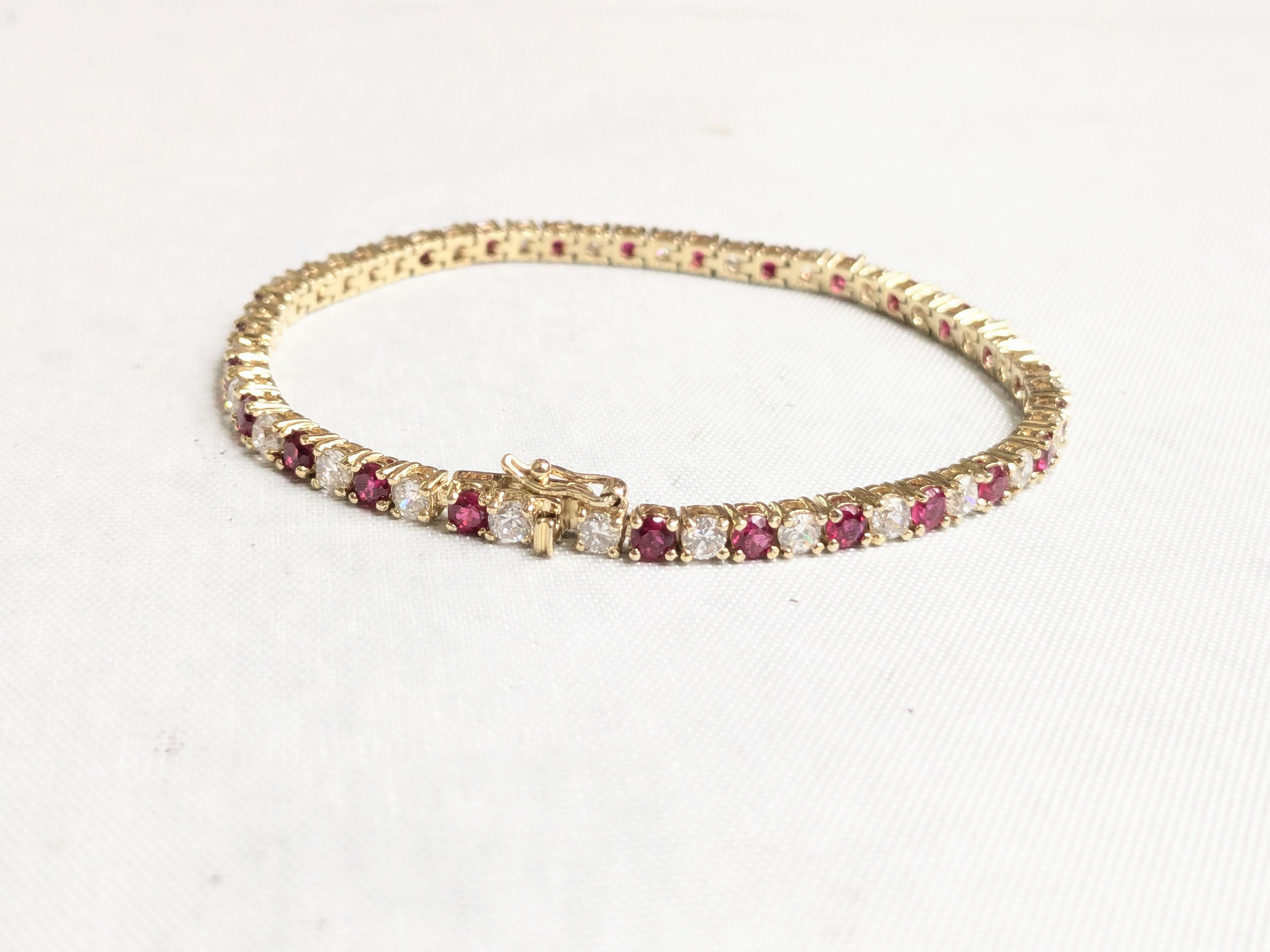 Jewelry Sterling Silver Tennis Bracelet Ruby CZ 7" Gold Plated Size ONE SIZE - 4 Thumbnail