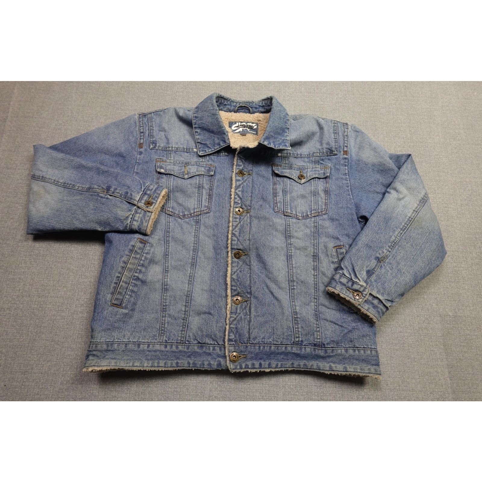 Denime VINTAGE Skate Denim Jacket Mens 2XL Blue Light Wash Sherpa Lined Bomber Jacket Casual Winter Size US XXL / EU 58 / 5 - 4 Thumbnail