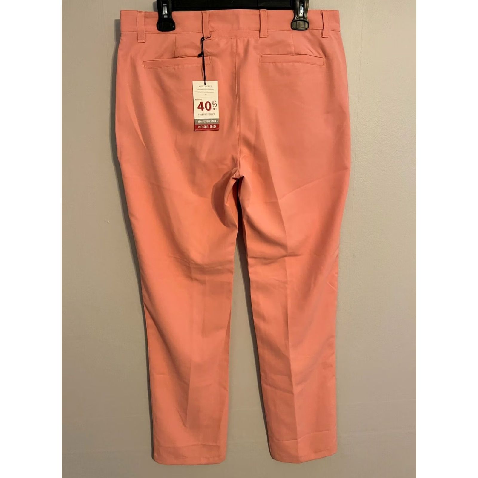Vintage Matte Grey Pants Men's 32x32 Desert Rose Wayfarer Golf Flat Front Solid Orange Casual Travel Size US 34 / EU 50 - 4 Thumbnail