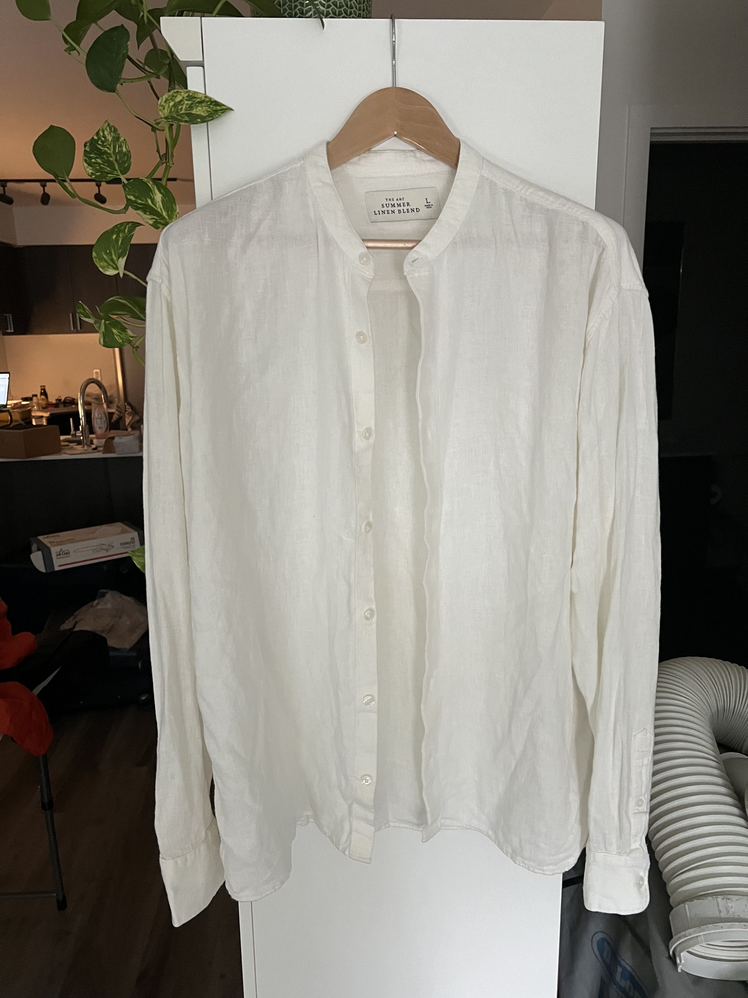 Abercrombie & Fitch Banded Collar Summer Linen-Blend Shirt Size US L / EU 52-54 / 3 - 1 Thumbnail